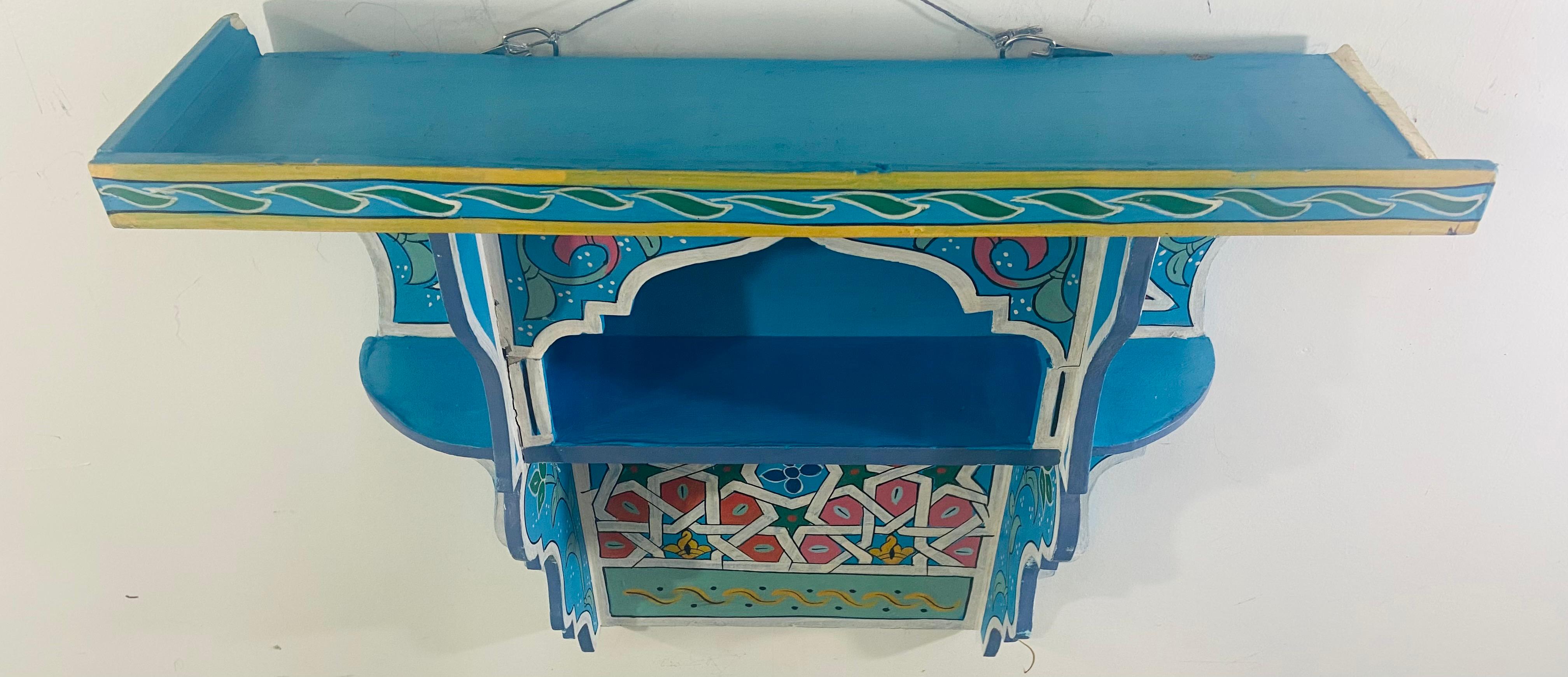 Vintage Blue Boho Chic Moroccan Spice Shelf or Rack , a Pair For Sale 3