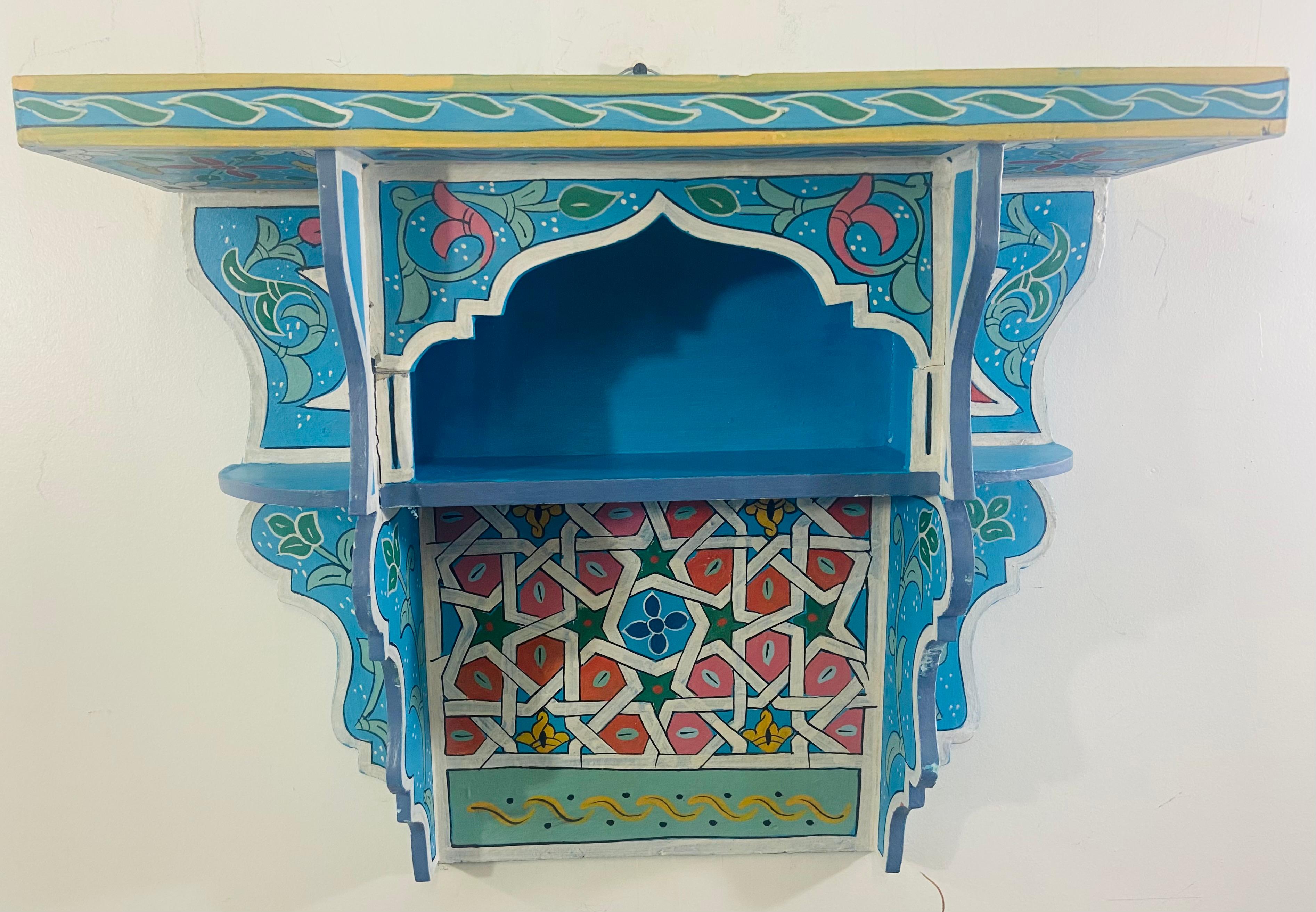 Vintage Blue Boho Chic Moroccan Spice Shelf or Rack , a Pair For Sale 5