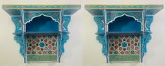 Vintage Blue Boho Chic Moroccan Spice Shelf or Rack , a Pair