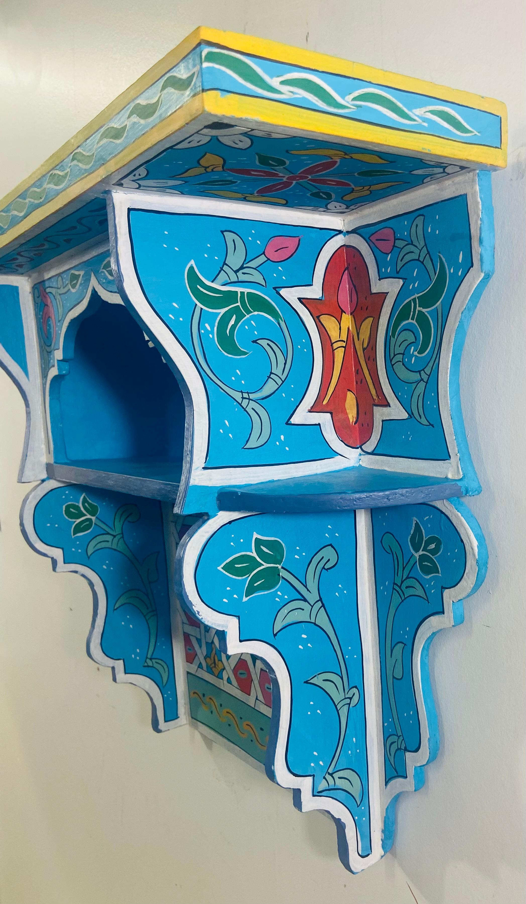 Bohemian Vintage Blue Boho Chic Moroccan Spice Shelf or Rack , a Pair For Sale