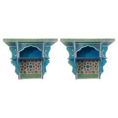 Vintage Blue Boho Chic Moroccan Spice Shelf or Rack , a Pair