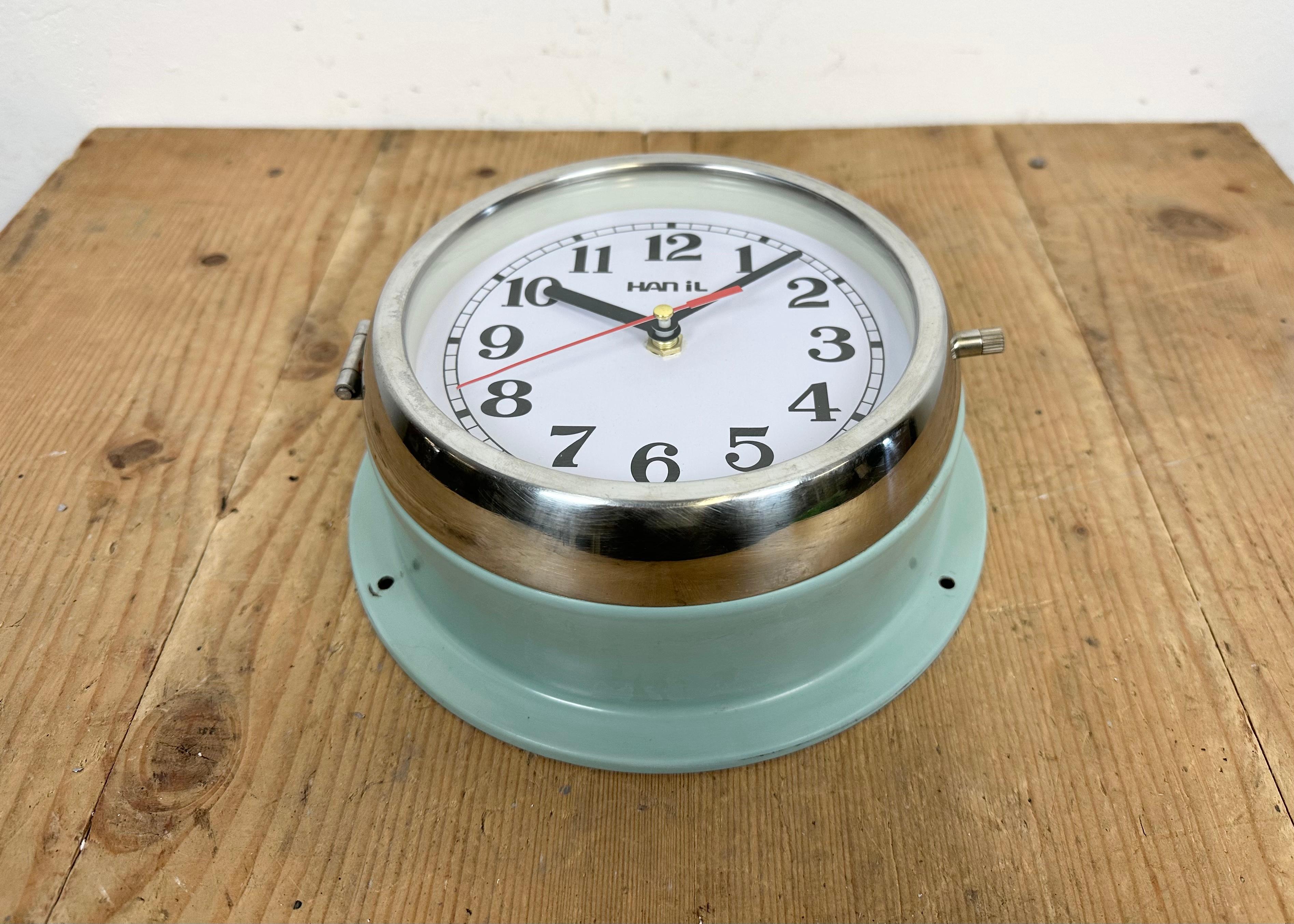 Glass Vintage Blue Hanil Navy Wall Clock, 1980s For Sale