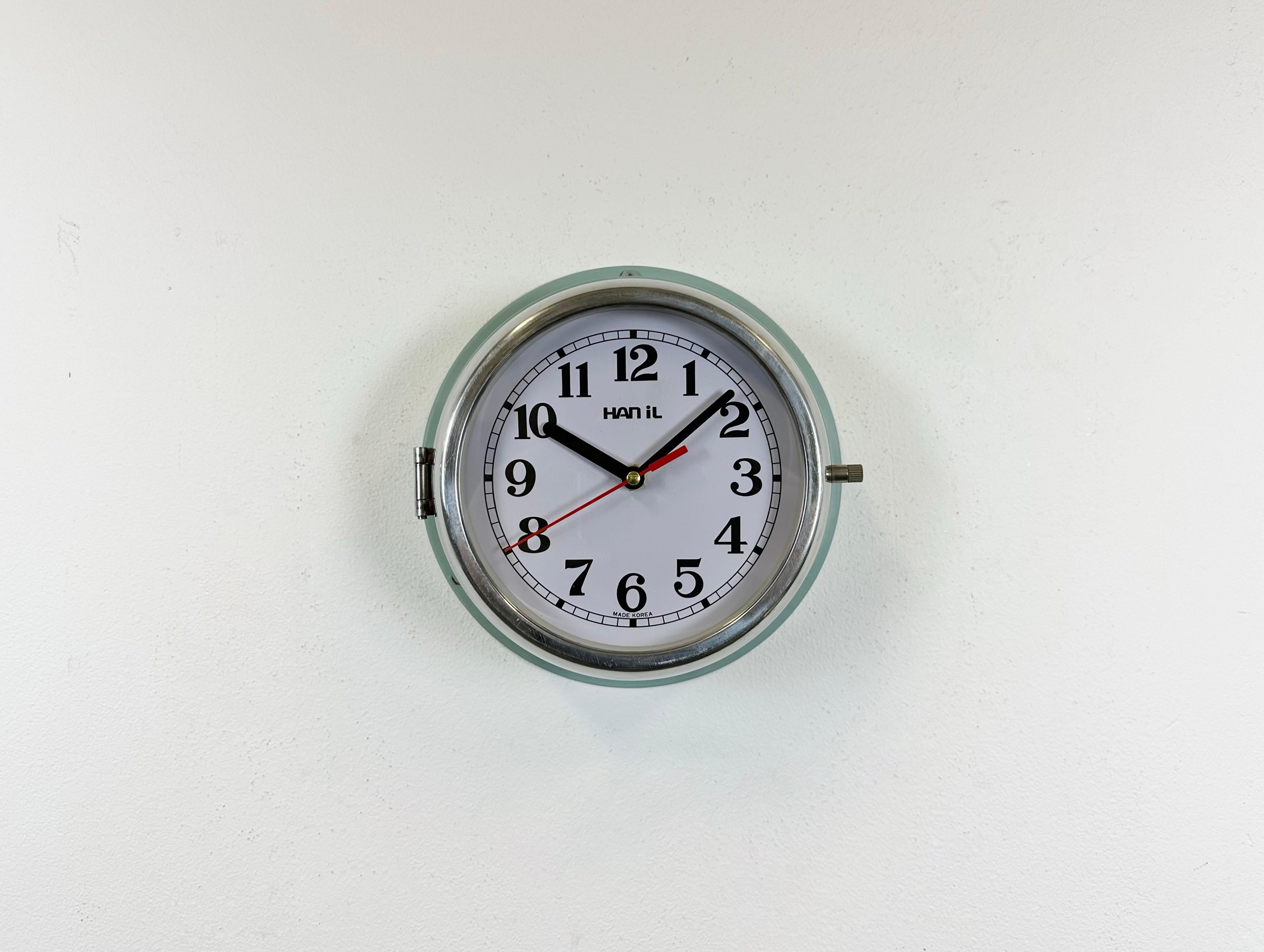 Industrial Vintage Blue Hanil Navy Wall Clock, 1980s For Sale
