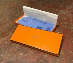 Vintage Blue Hermes Carre Floral Silk Pocket Square with Original Rectangle Box