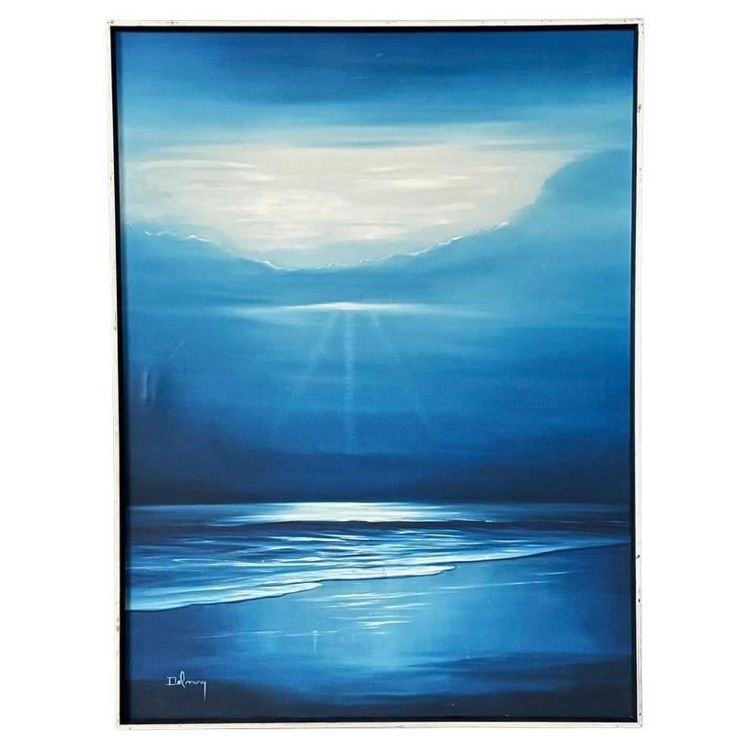 Vintage Blue Horizon Seascape Oil Painting by Delmary - Signed Original