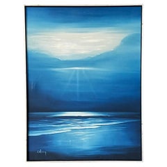 Cuadro al óleo Vintage Blue Horizon Seascape de Delmary - Original firmado