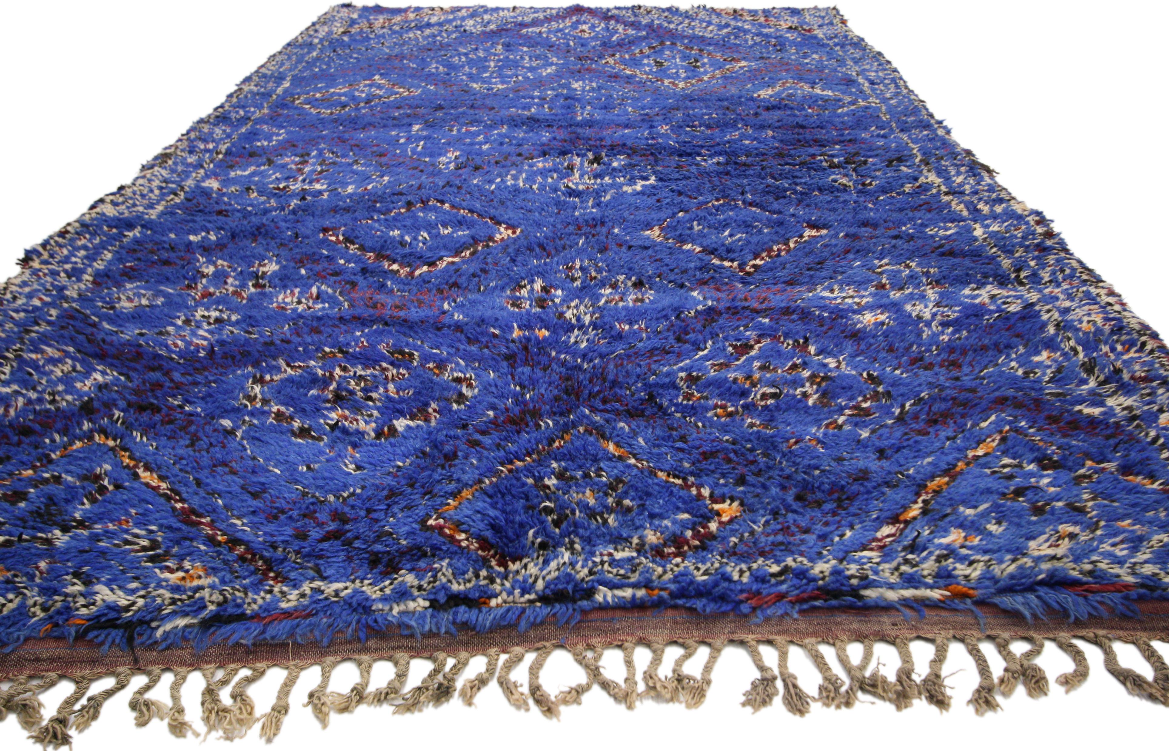 Tribal Vintage Blue Indigo Beni M'Guild Moroccan Rug, Berber Blue Moroccan Rug