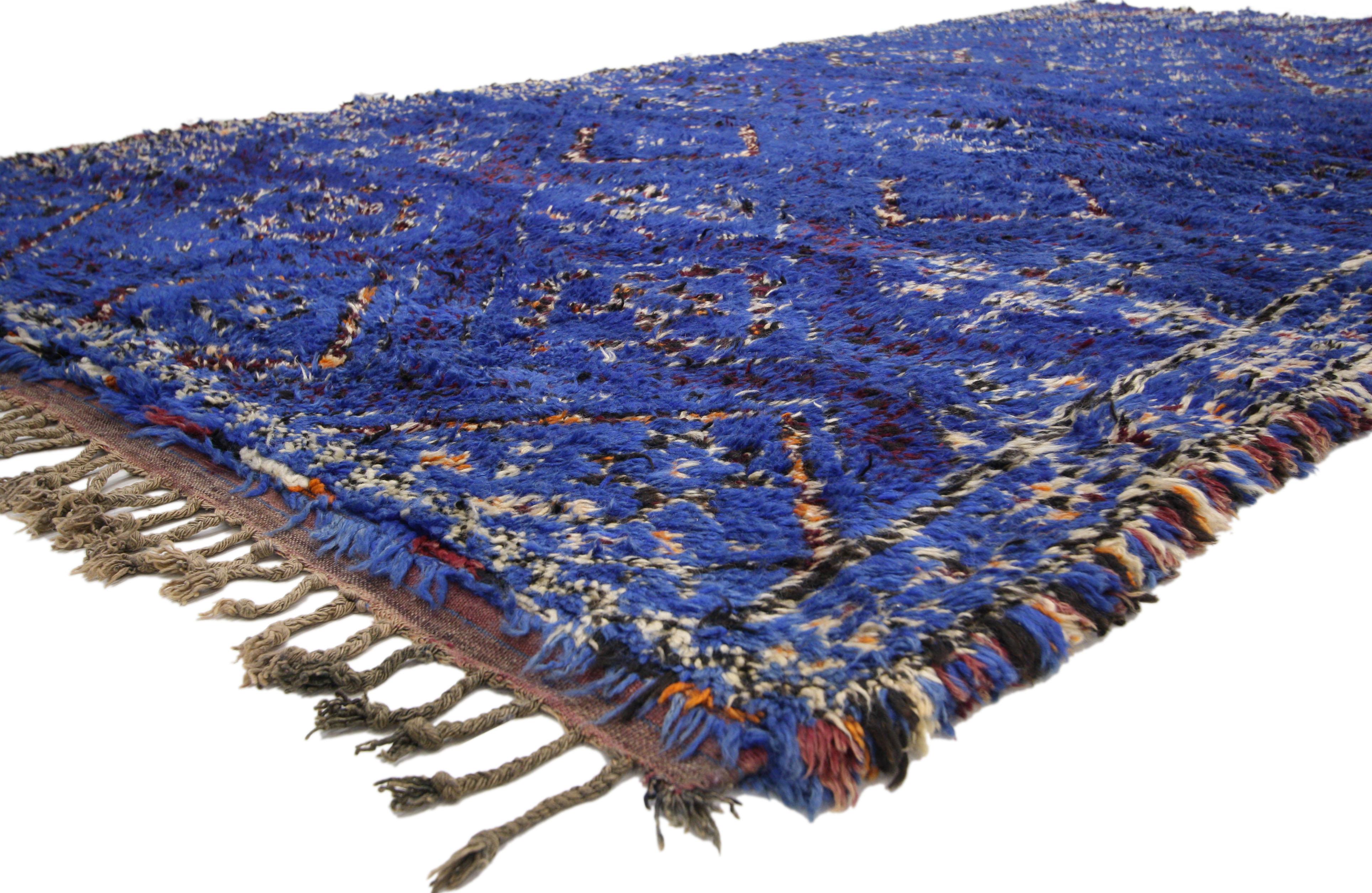 Hand-Knotted Vintage Blue Indigo Beni M'Guild Moroccan Rug, Berber Blue Moroccan Rug