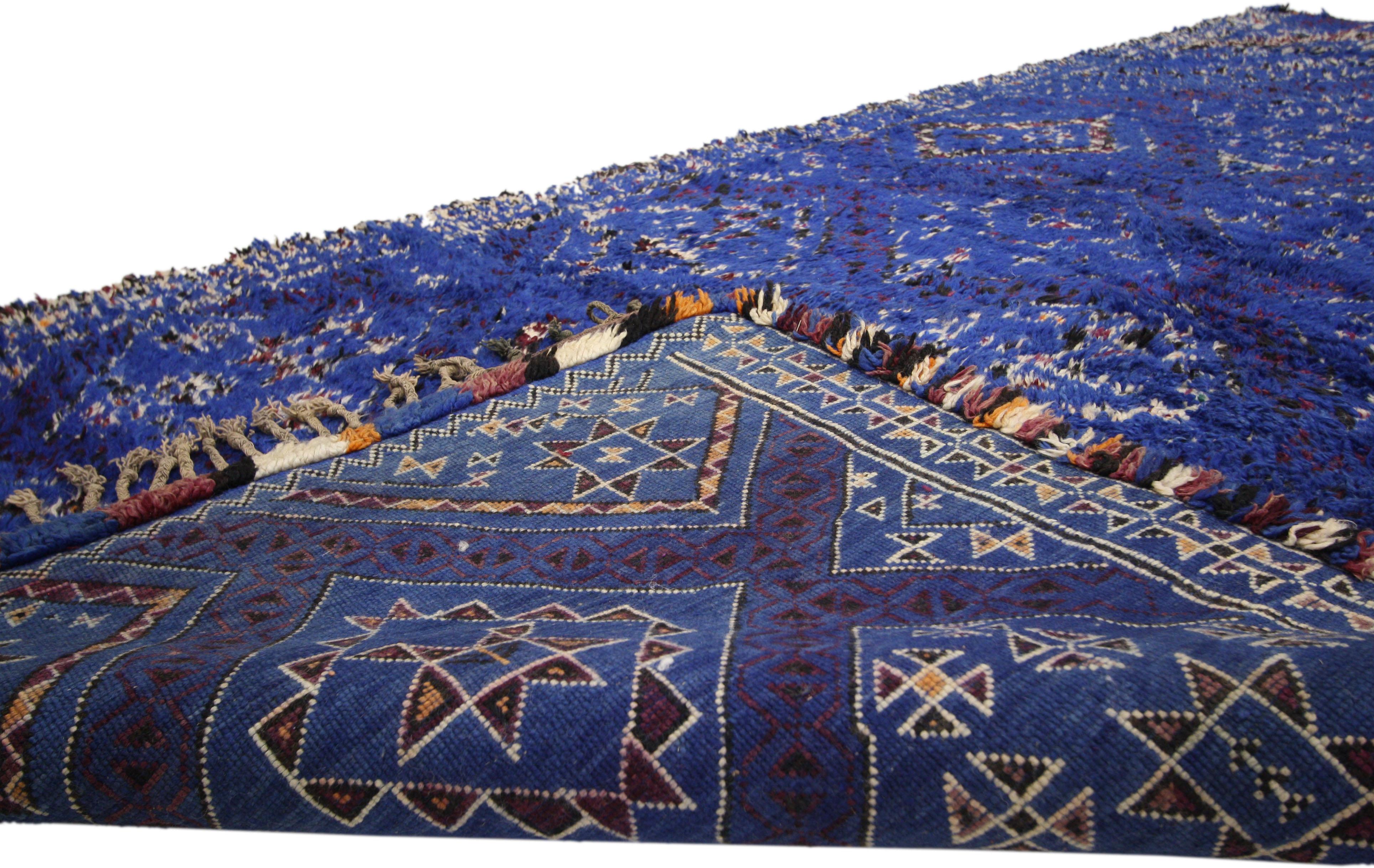 Vintage Blue Indigo Beni M'Guild Moroccan Rug, Berber Blue Moroccan Rug In Good Condition In Dallas, TX