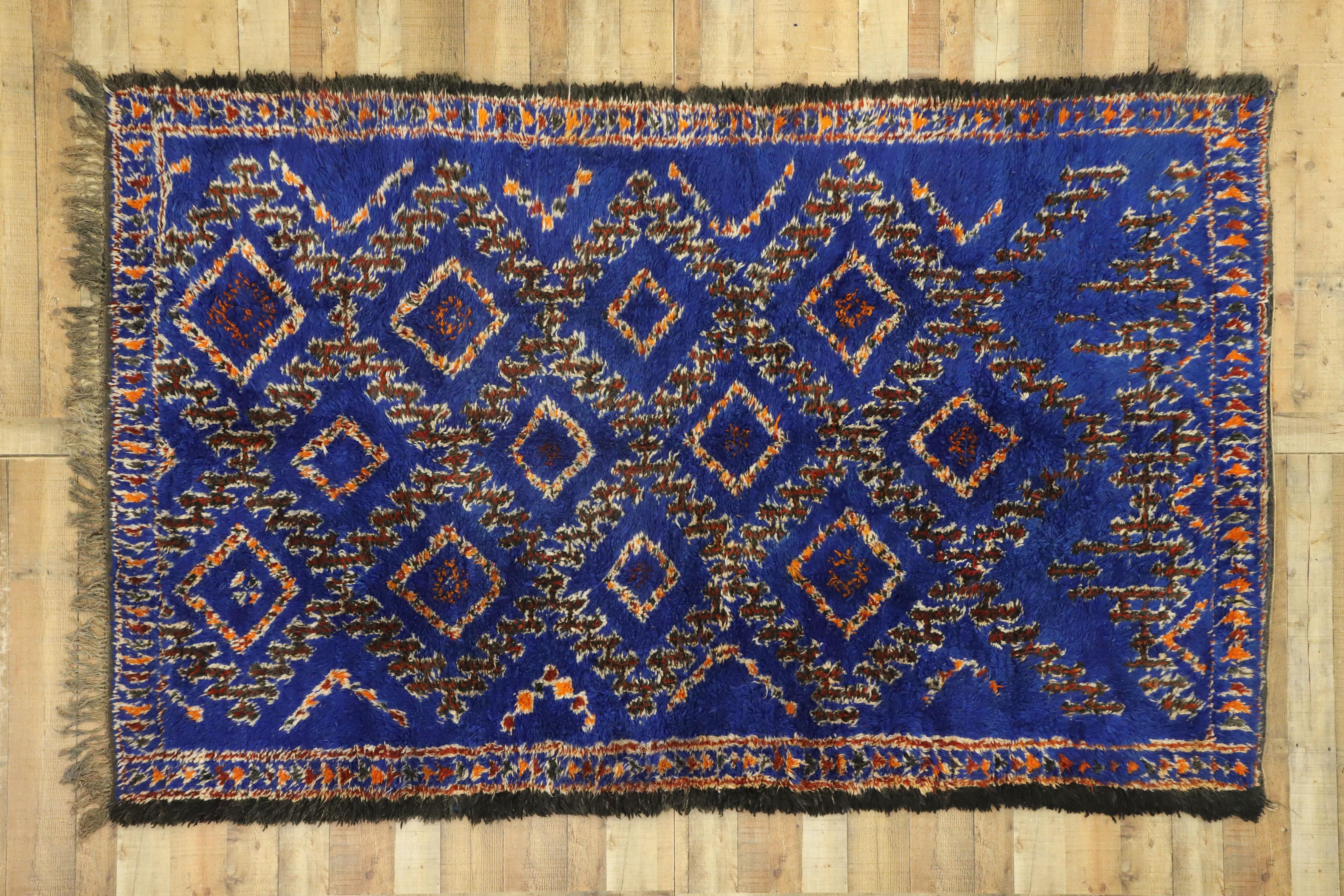 Vintage Blue Indigo Beni M'Guild Moroccan Rug, Berber Blue Moroccan Rug 1