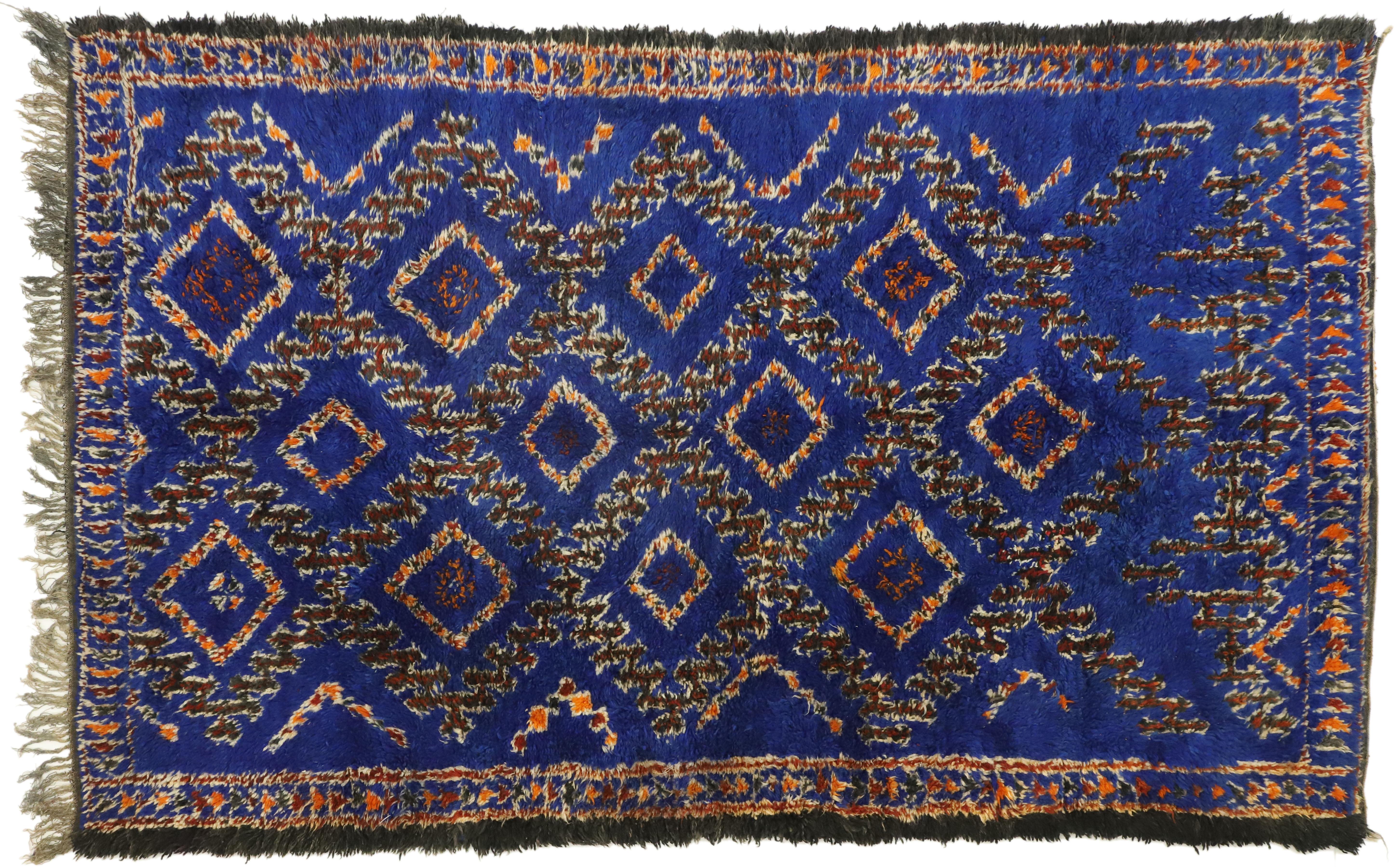 Vintage Blue Indigo Beni M'Guild Moroccan Rug, Berber Blue Moroccan Rug 2