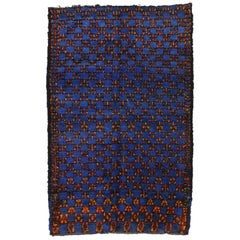 Vintage Blue Indigo Beni M'guild Moroccan Rug, Berber Blue Moroccan Rug