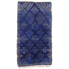 Vintage Blue Indigo Beni M'Guild Moroccan Rug, Berber Blue Moroccan Rug