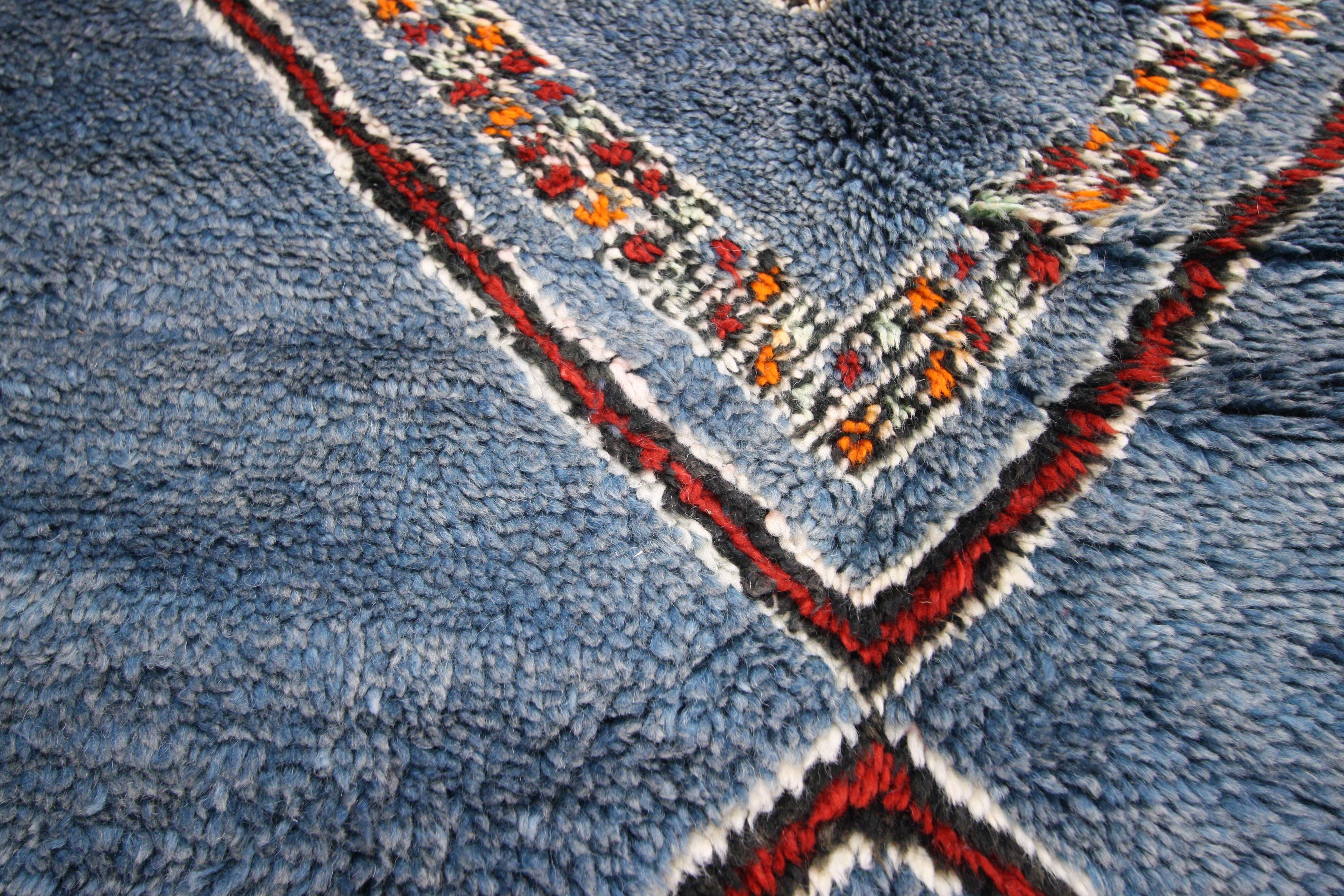 Vintage Blue Indigo Beni M'Guild Moroccan Rug with Tribal Style In Good Condition For Sale In Dallas, TX