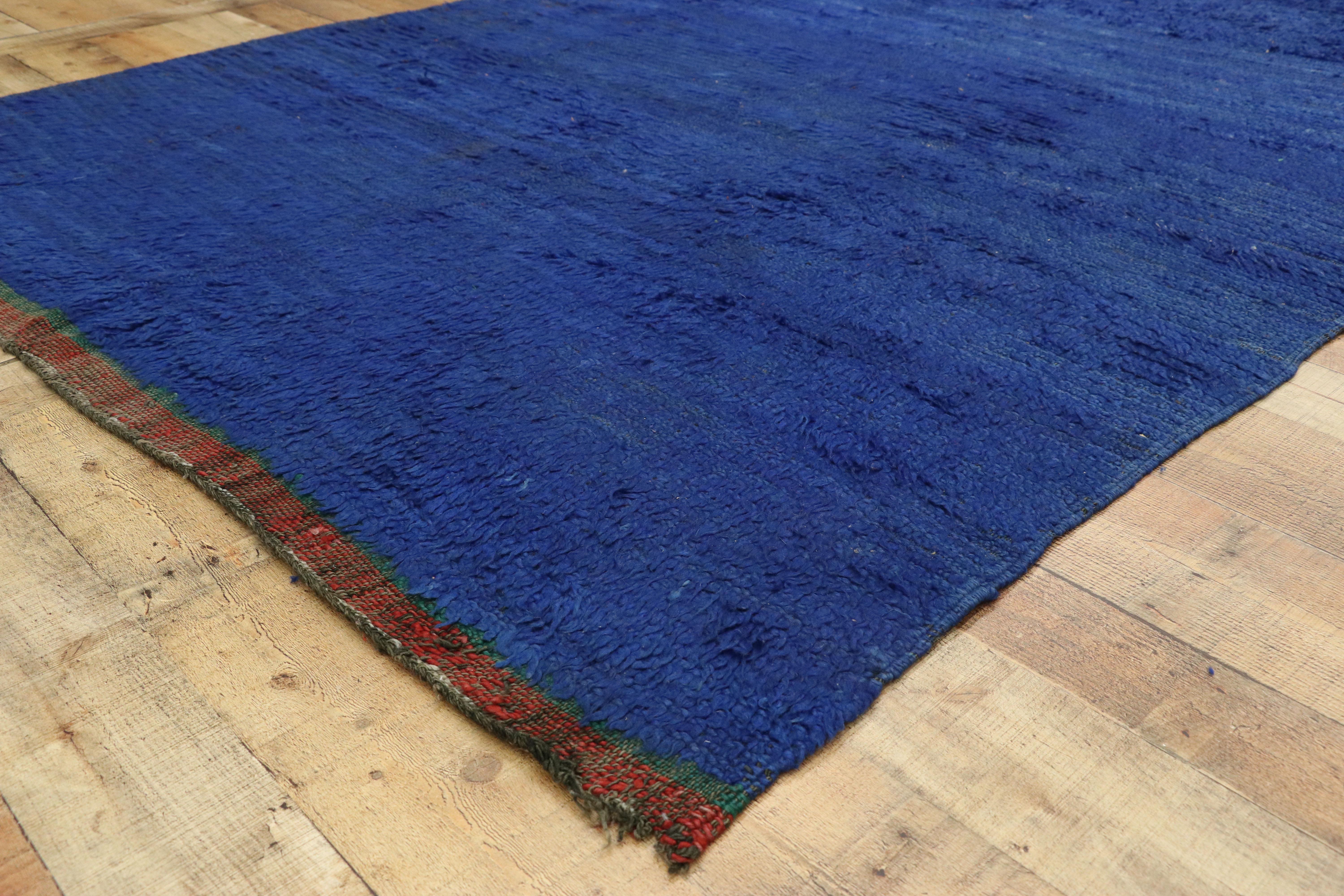 Hand-Knotted Vintage Blue Beni Mrirt Moroccan Rug, Cozy Nomad Meets Laid-Back Luxury For Sale