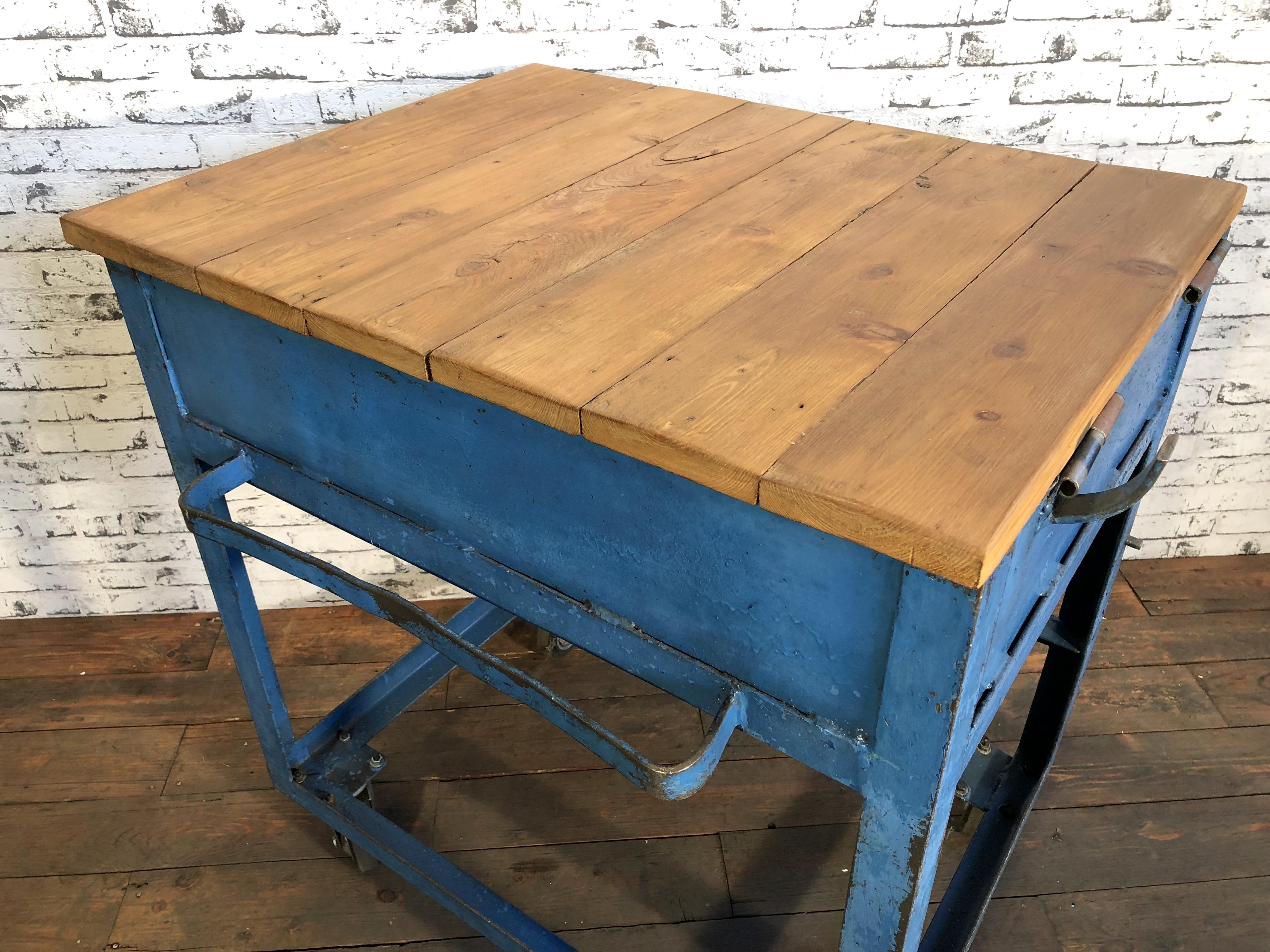20th Century Vintage Blue Industrial Rolling Table, 1950s