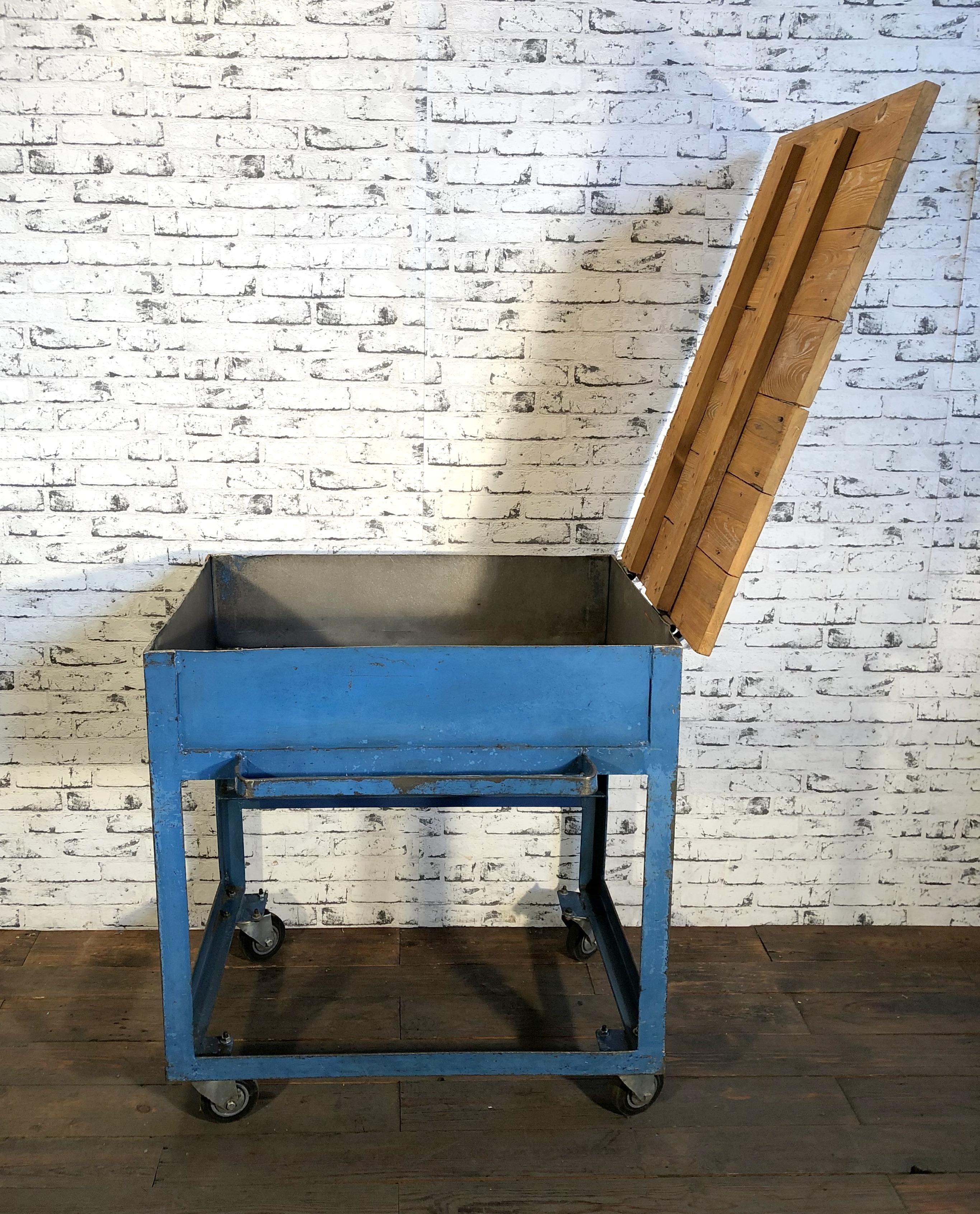 Vintage Blue Industrial Rolling Table, 1950s 2
