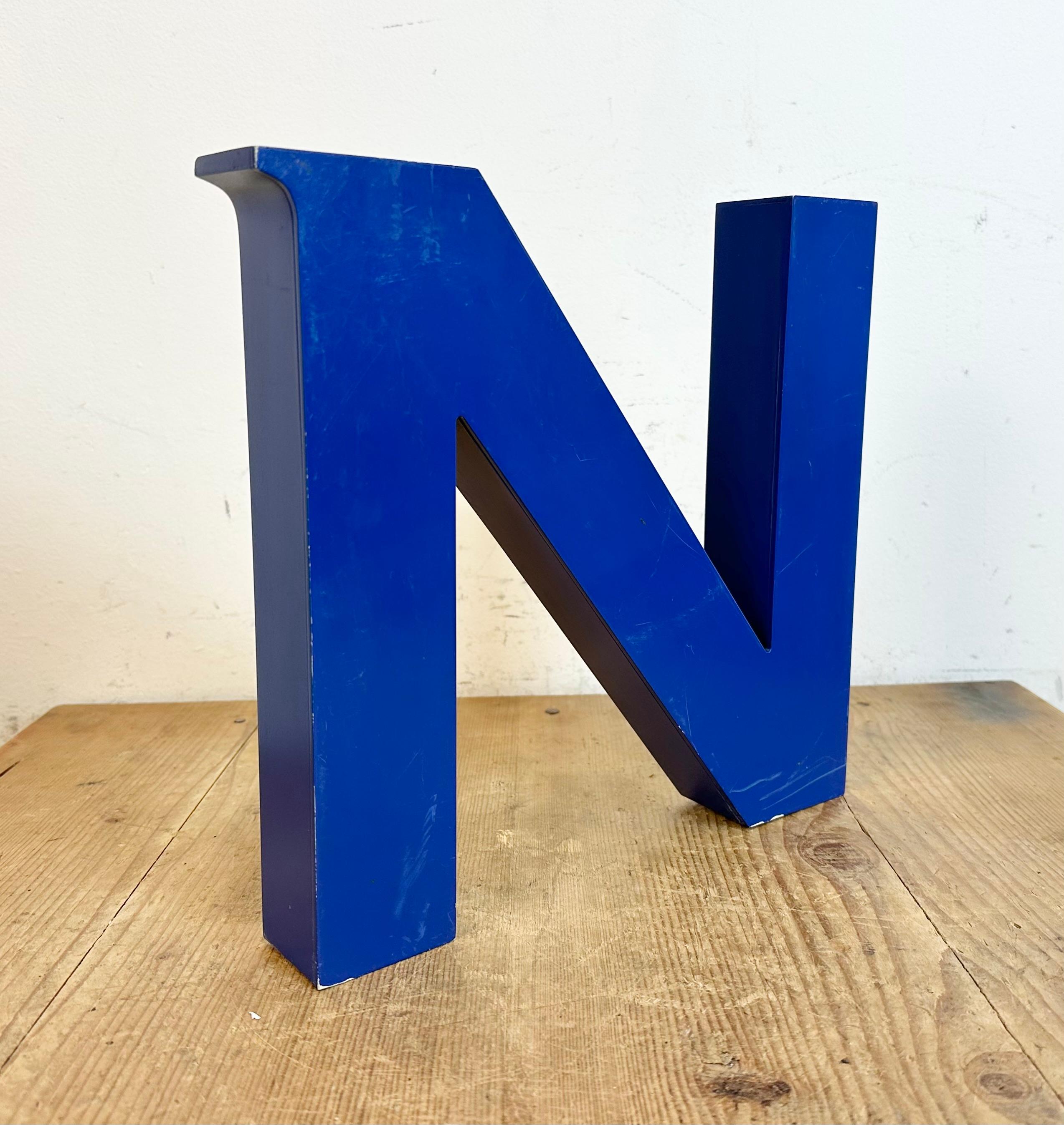 Italian Vintage Blue Iron Facade Letter N, 1970s For Sale