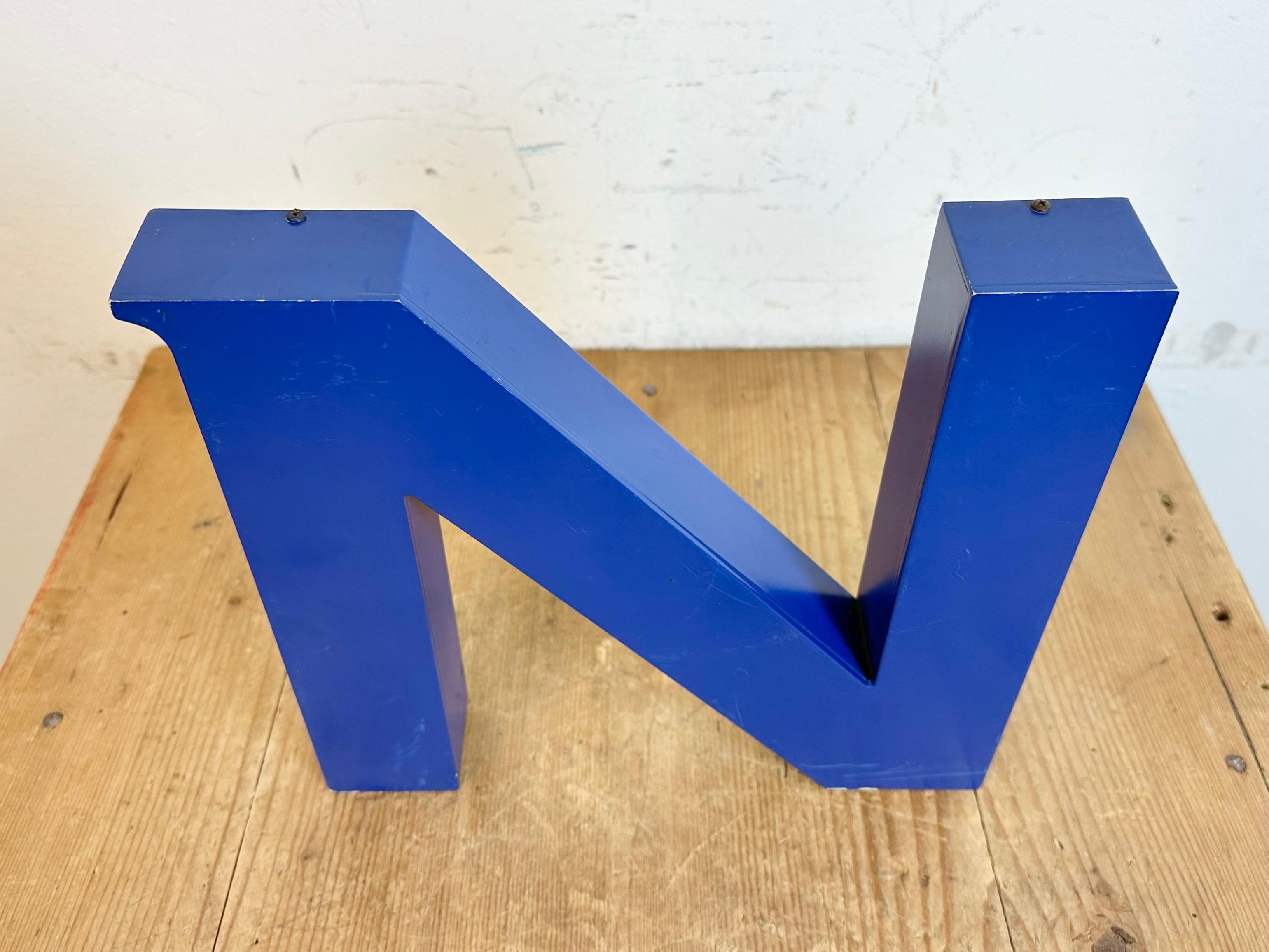 Late 20th Century Vintage Blue Iron Facade Letter N, 1970s For Sale
