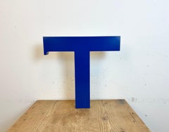 Vintage Blue Iron Facade Letter T, 1970s