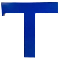 Vintage Blue Iron Facade Letter T, 1970s