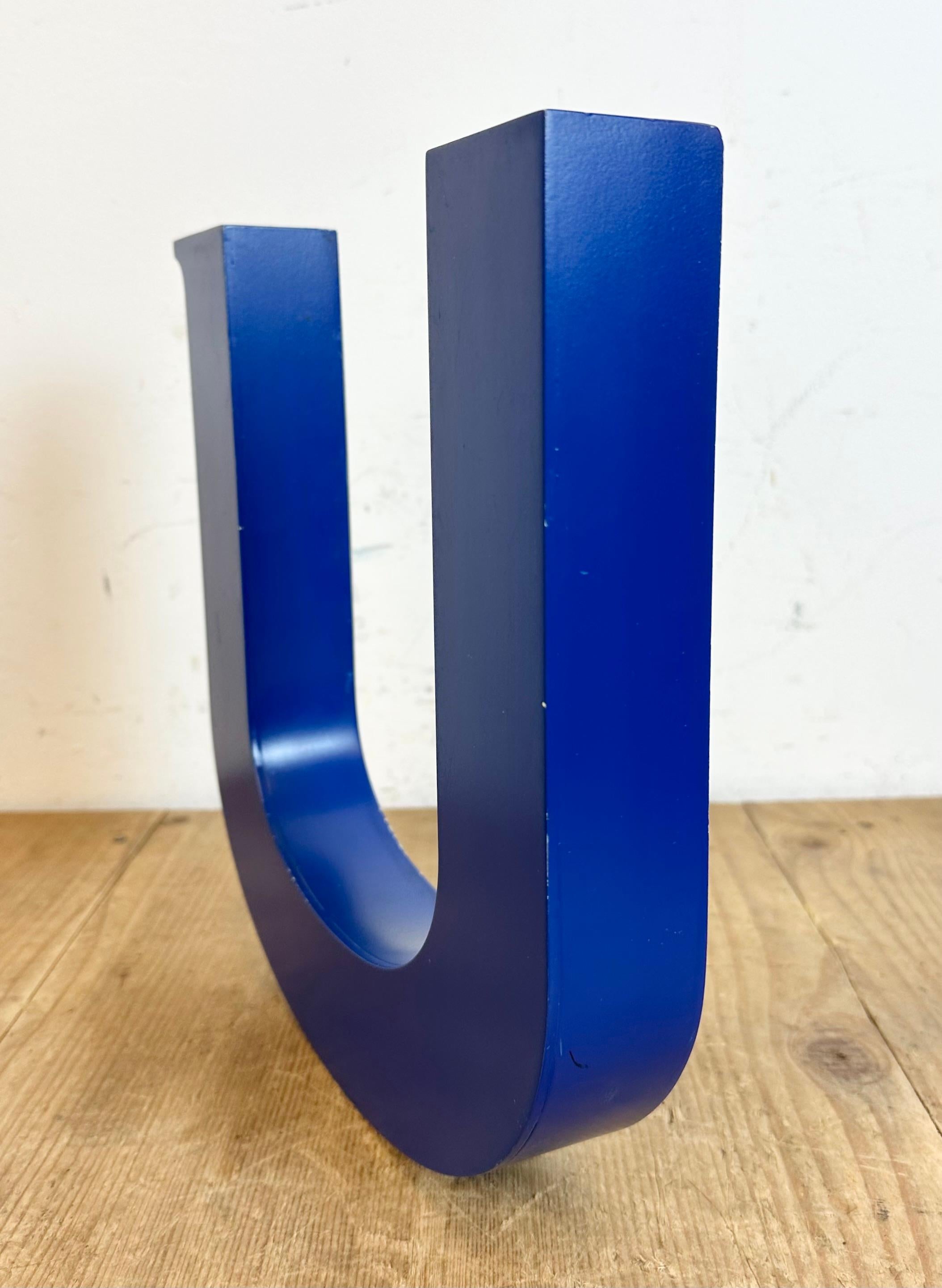 Vintage Blue Iron Facade Letter U, 1970s In Good Condition For Sale In Kojetice, CZ