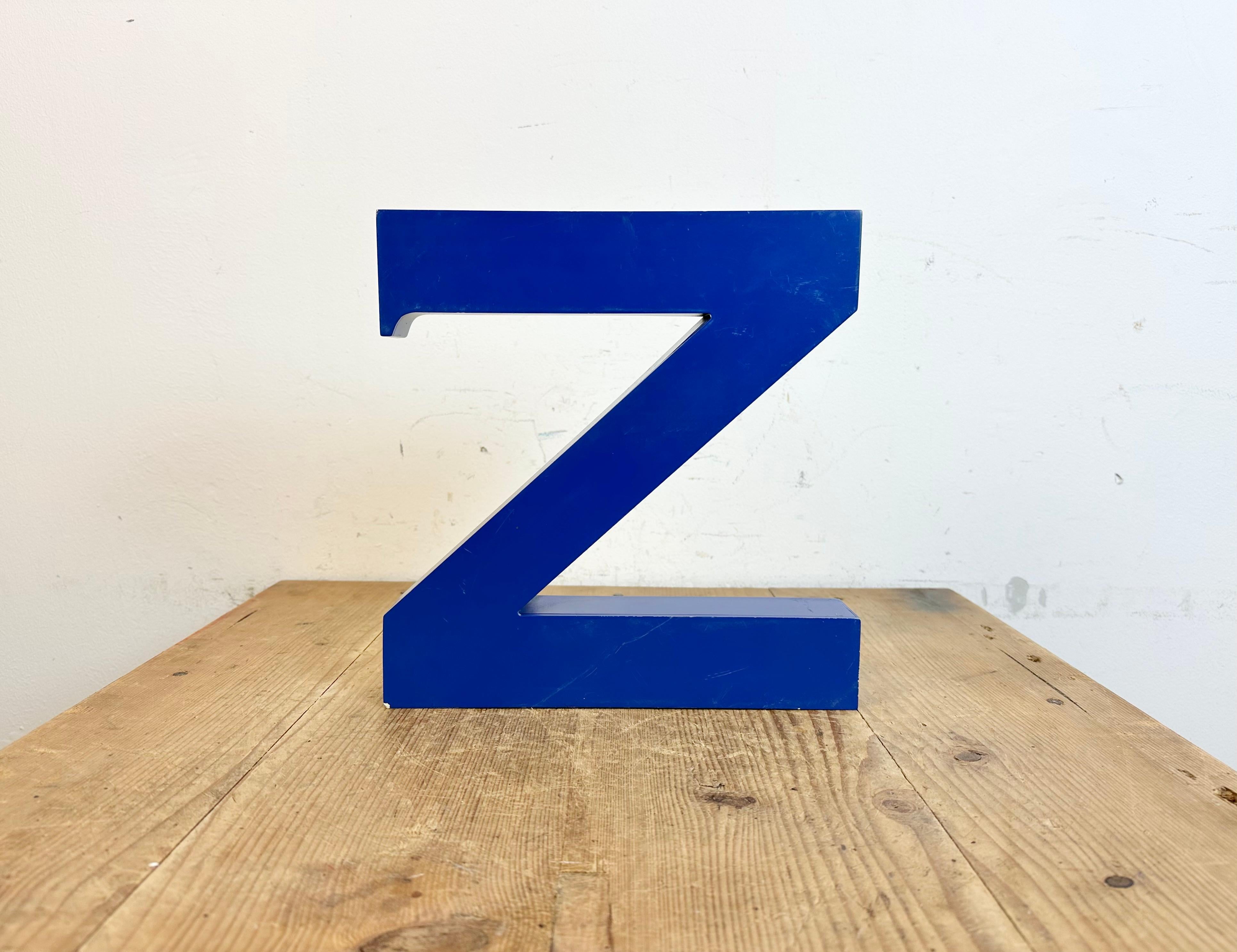 This vintage industrial facade letter “Z” was made during the 1970s in Italy and comes from an old advertising banner. The weight of the letter is 0,8 kg.