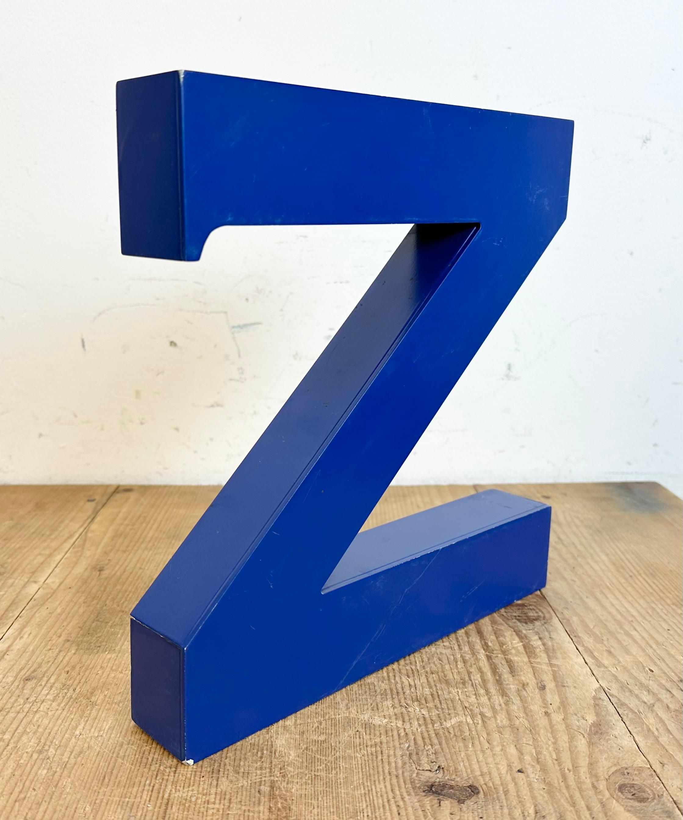 Lacquered Vintage Blue Iron Facade Letter Z, 1970s For Sale