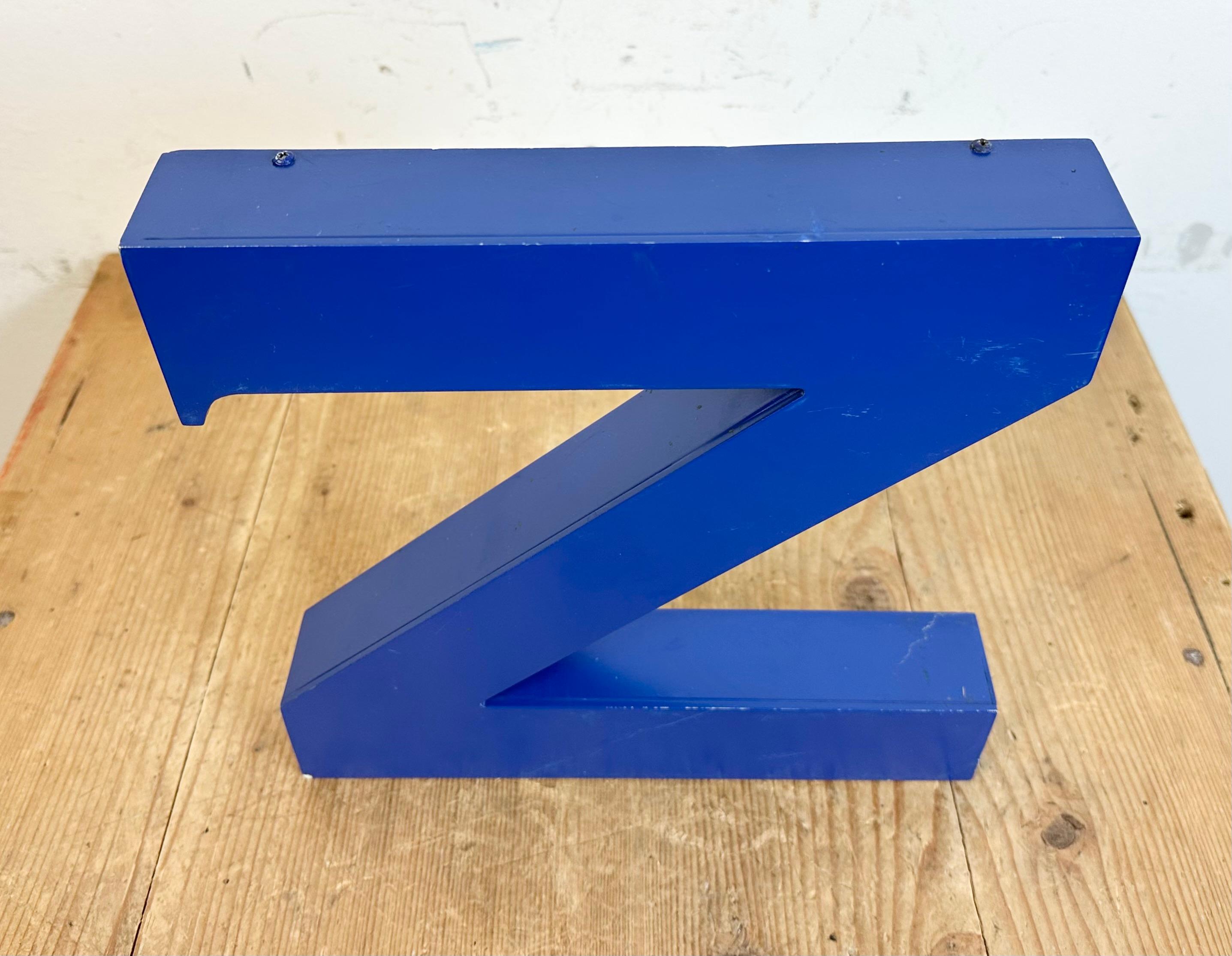 Vintage Blue Iron Facade Letter Z, 1970s In Good Condition For Sale In Kojetice, CZ