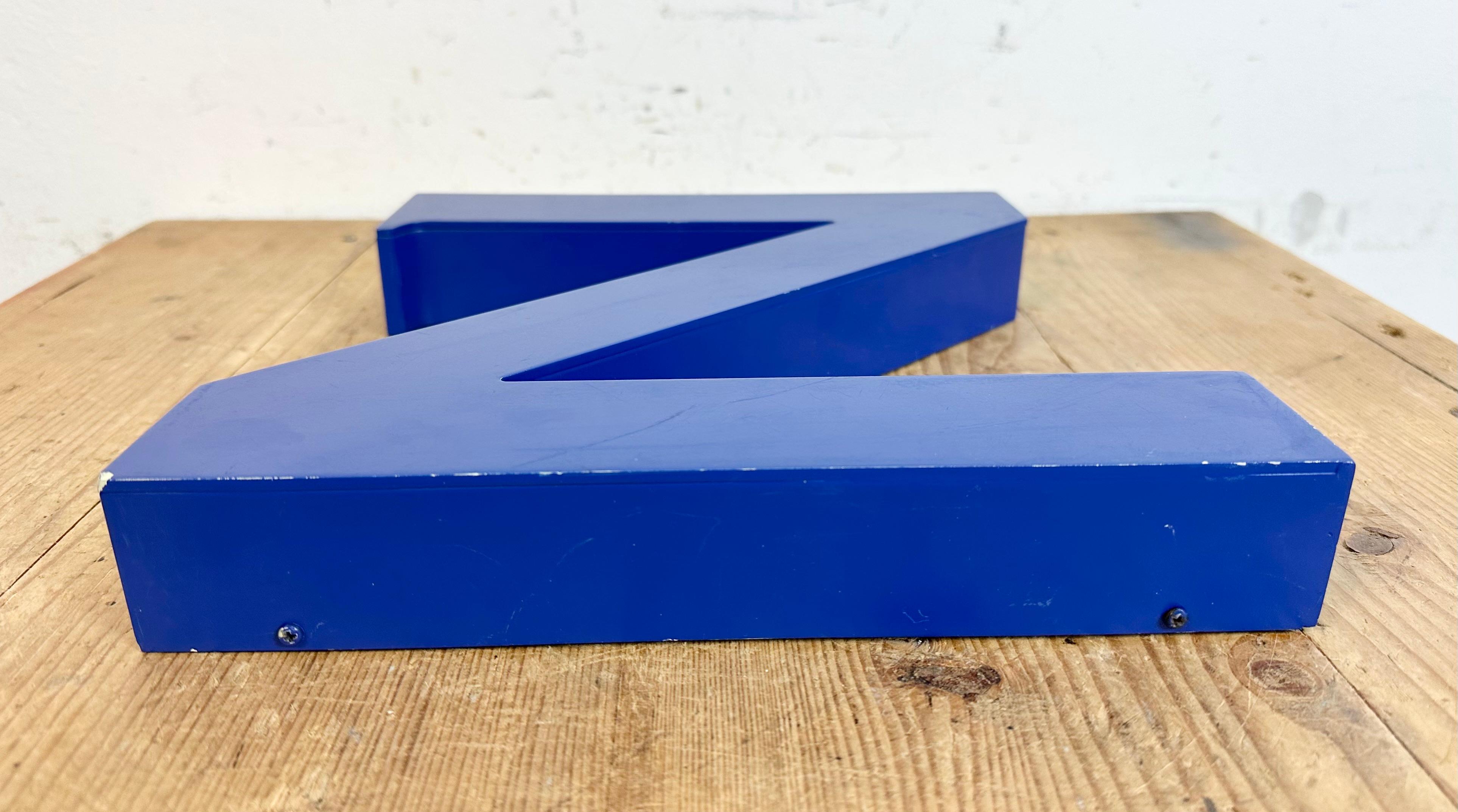 Late 20th Century Vintage Blue Iron Facade Letter Z, 1970s For Sale