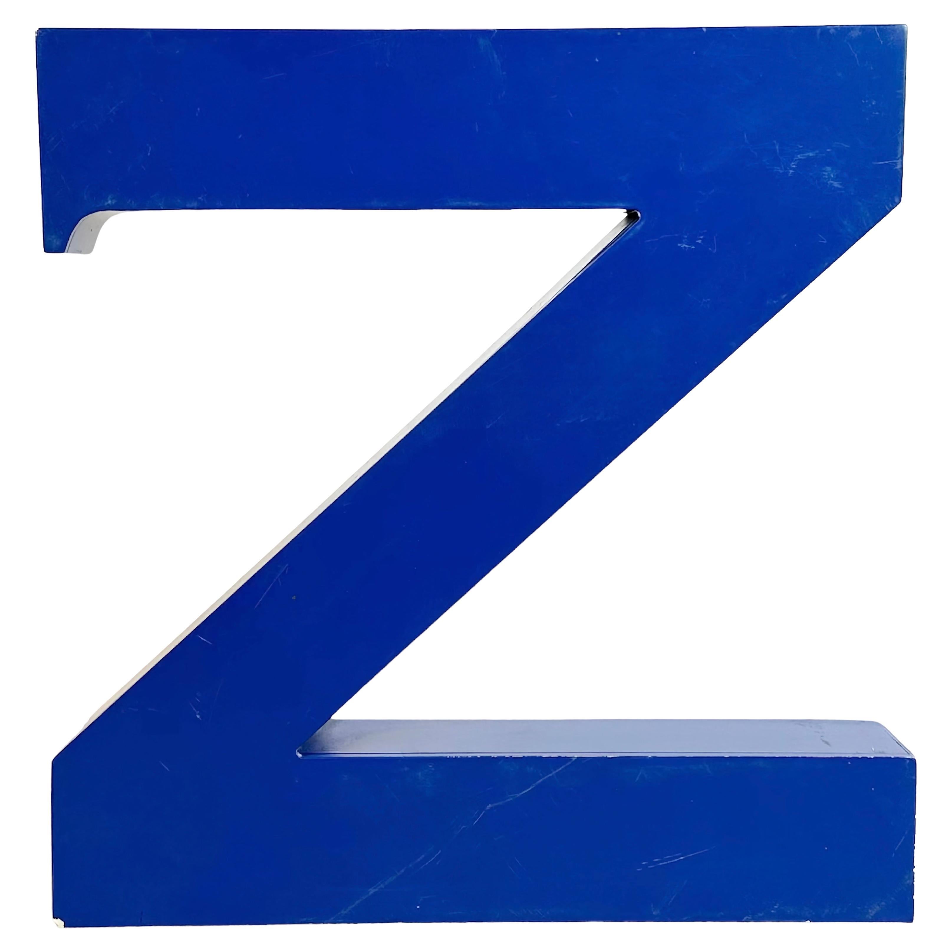 Lettre Z de façade en fer bleu vintage, 1970