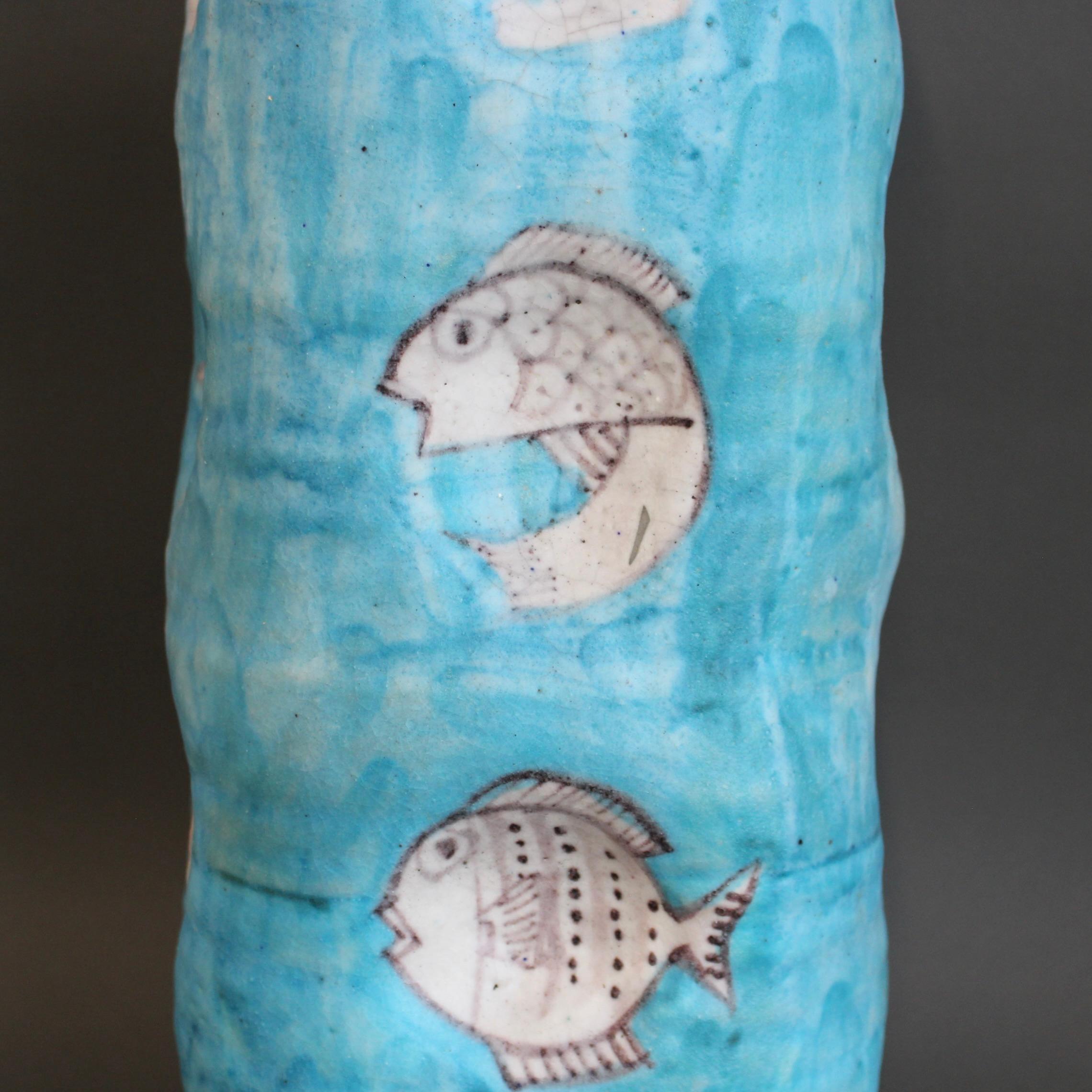 Vintage Blue Italian Ceramic Umbrella Stand by C.A.S. Vietri (circa 1950s) For Sale 5