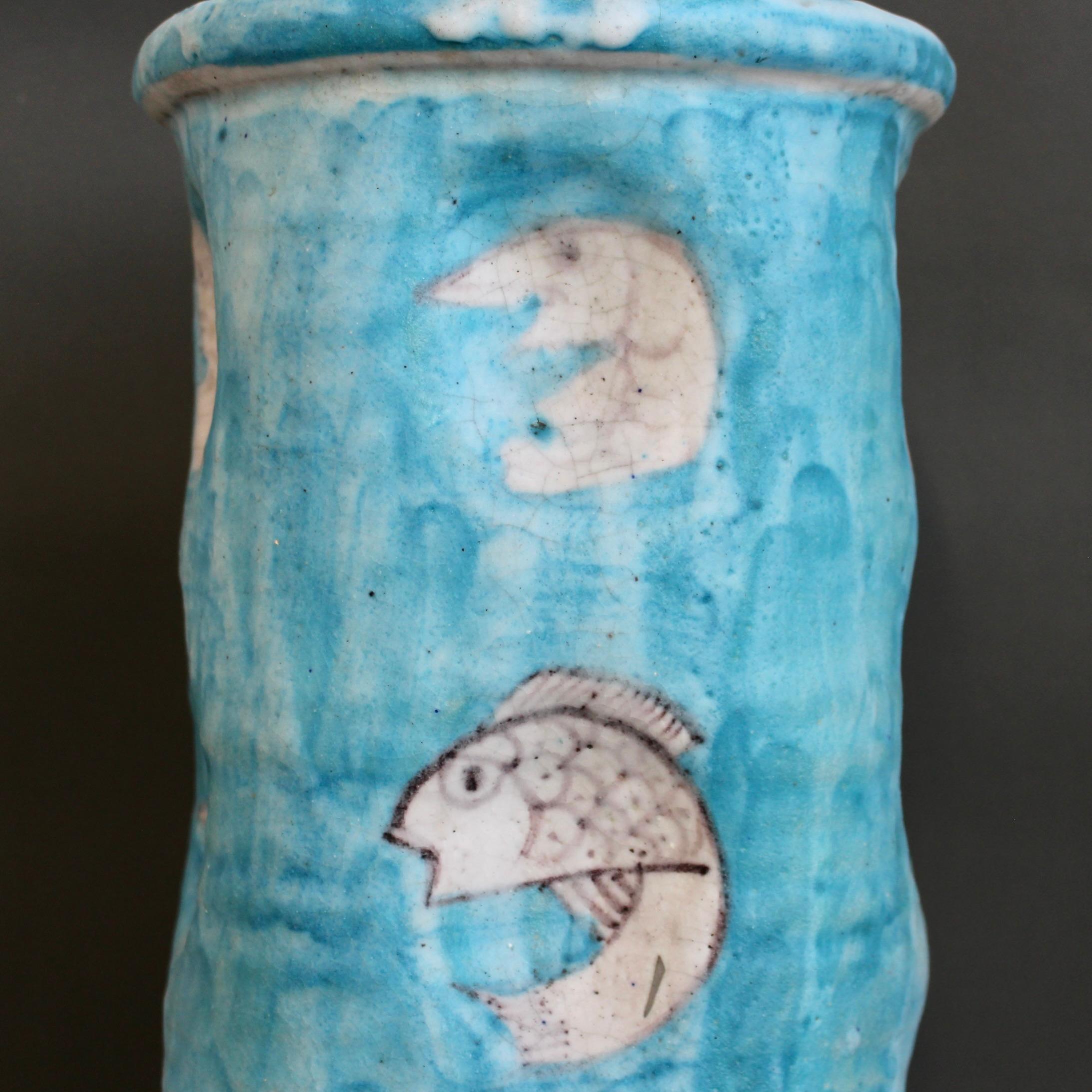 Vintage Blue Italian Ceramic Umbrella Stand by C.A.S. Vietri (circa 1950s) For Sale 6