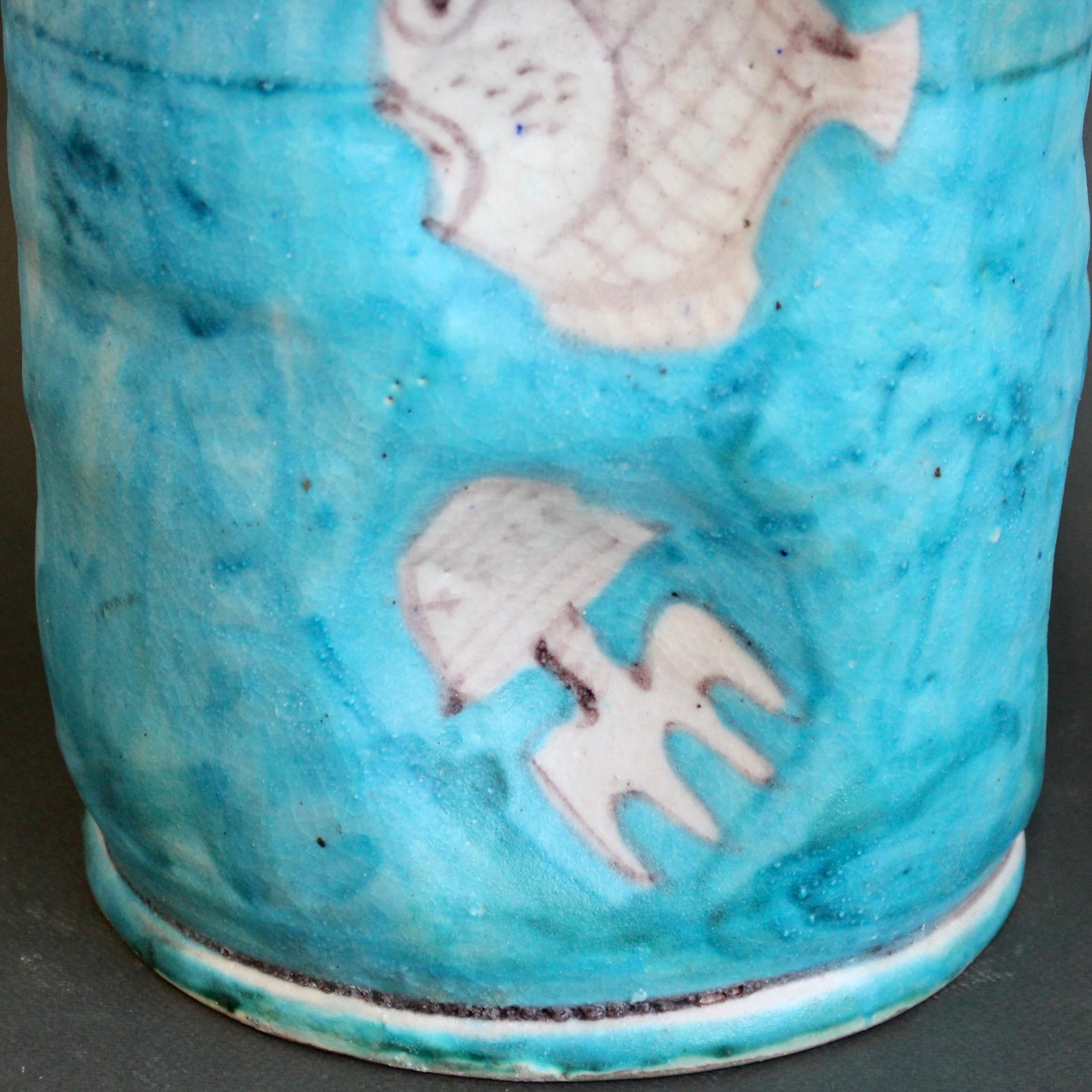 Vintage Blue Italian Ceramic Umbrella Stand by C.A.S. Vietri (circa 1950s) For Sale 7