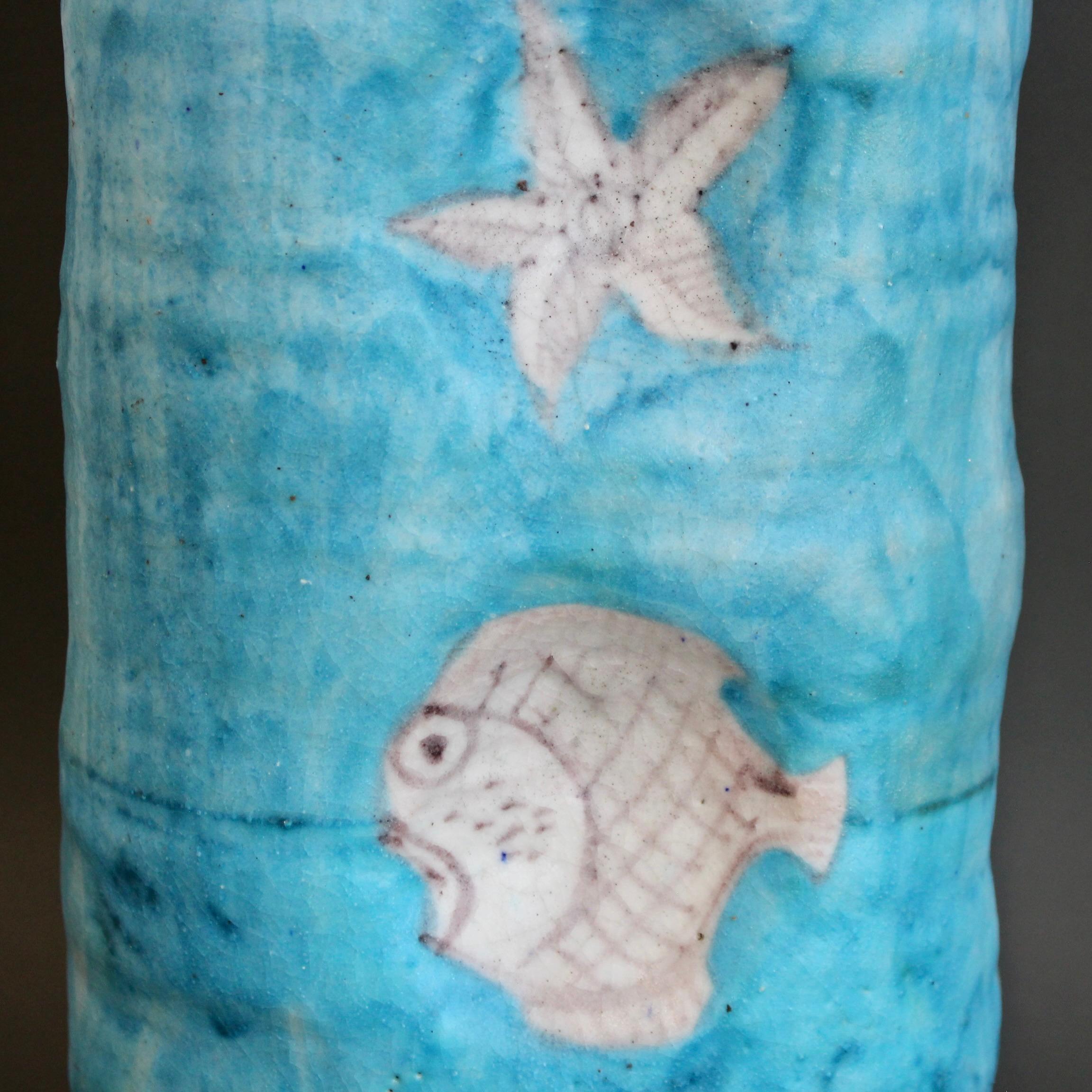 Vintage Blue Italian Ceramic Umbrella Stand by C.A.S. Vietri (circa 1950s) For Sale 8