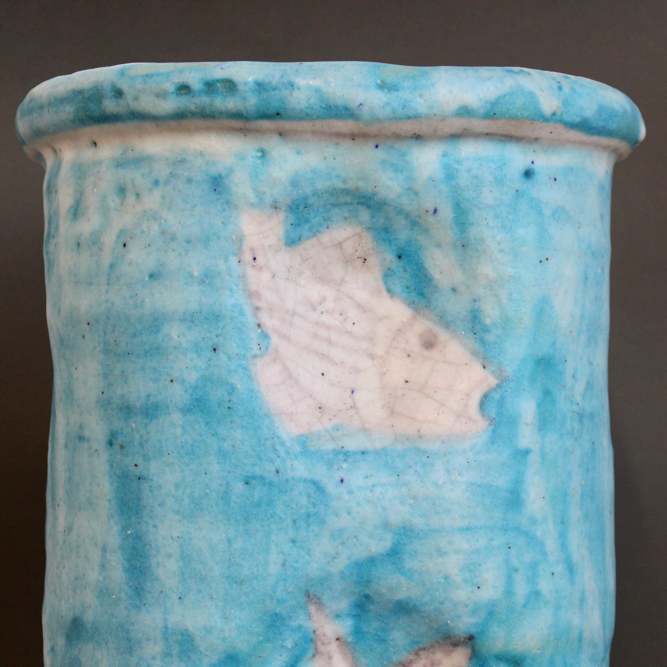 Vintage Blue Italian Ceramic Umbrella Stand by C.A.S. Vietri (circa 1950s) For Sale 10
