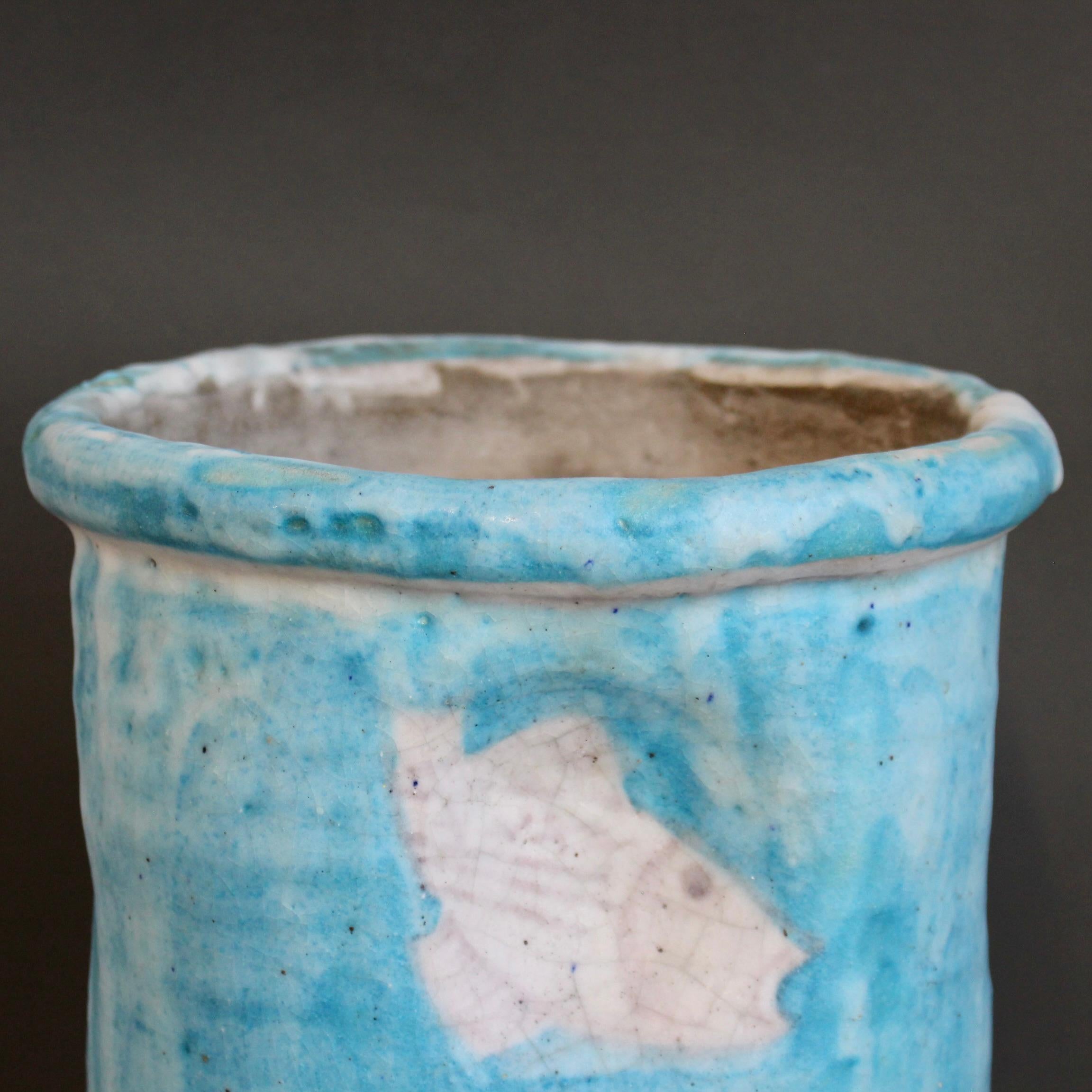 Vintage Blue Italian Ceramic Umbrella Stand by C.A.S. Vietri (circa 1950s) For Sale 11