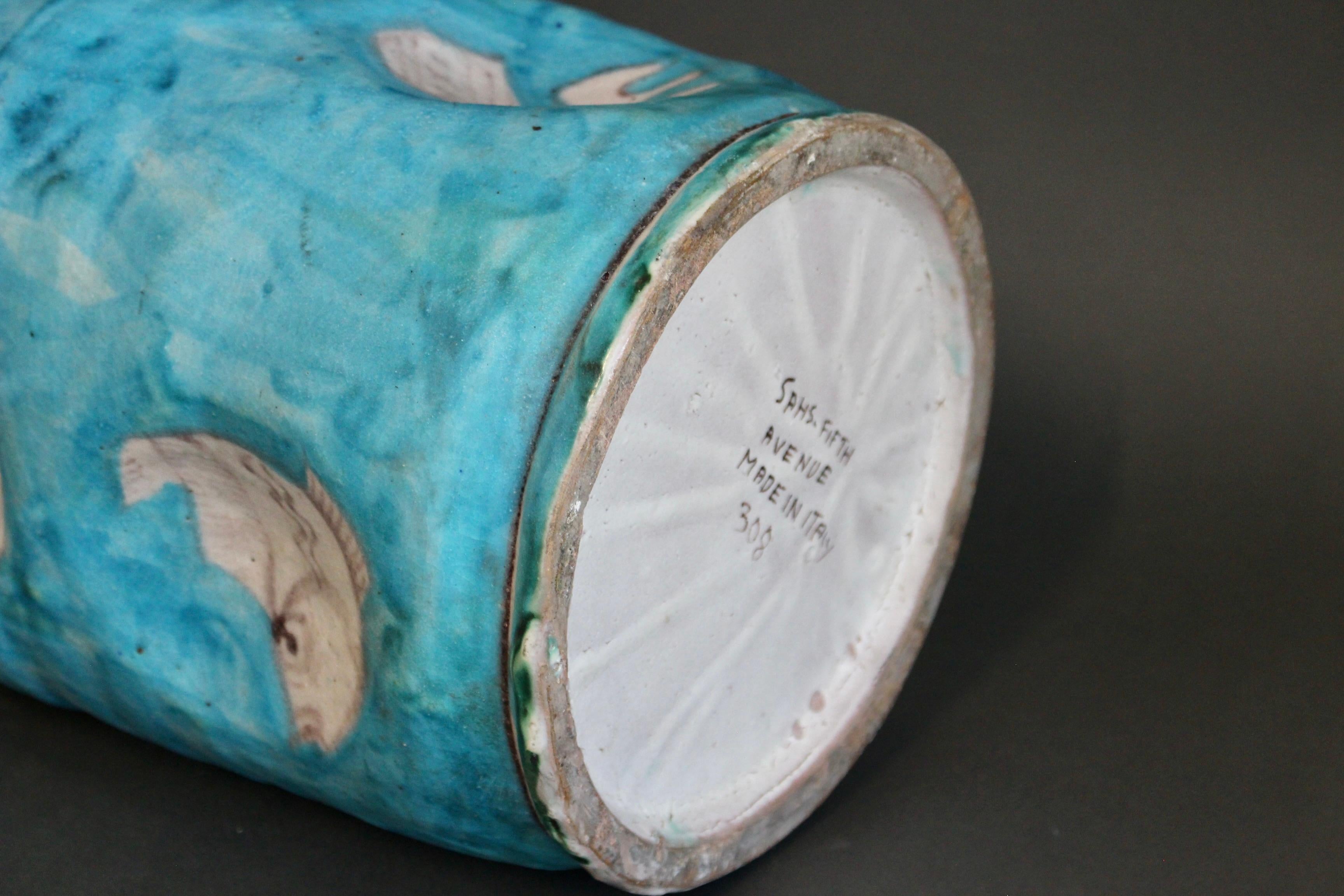 Vintage Blue Italian Ceramic Umbrella Stand by C.A.S. Vietri (circa 1950s) For Sale 12