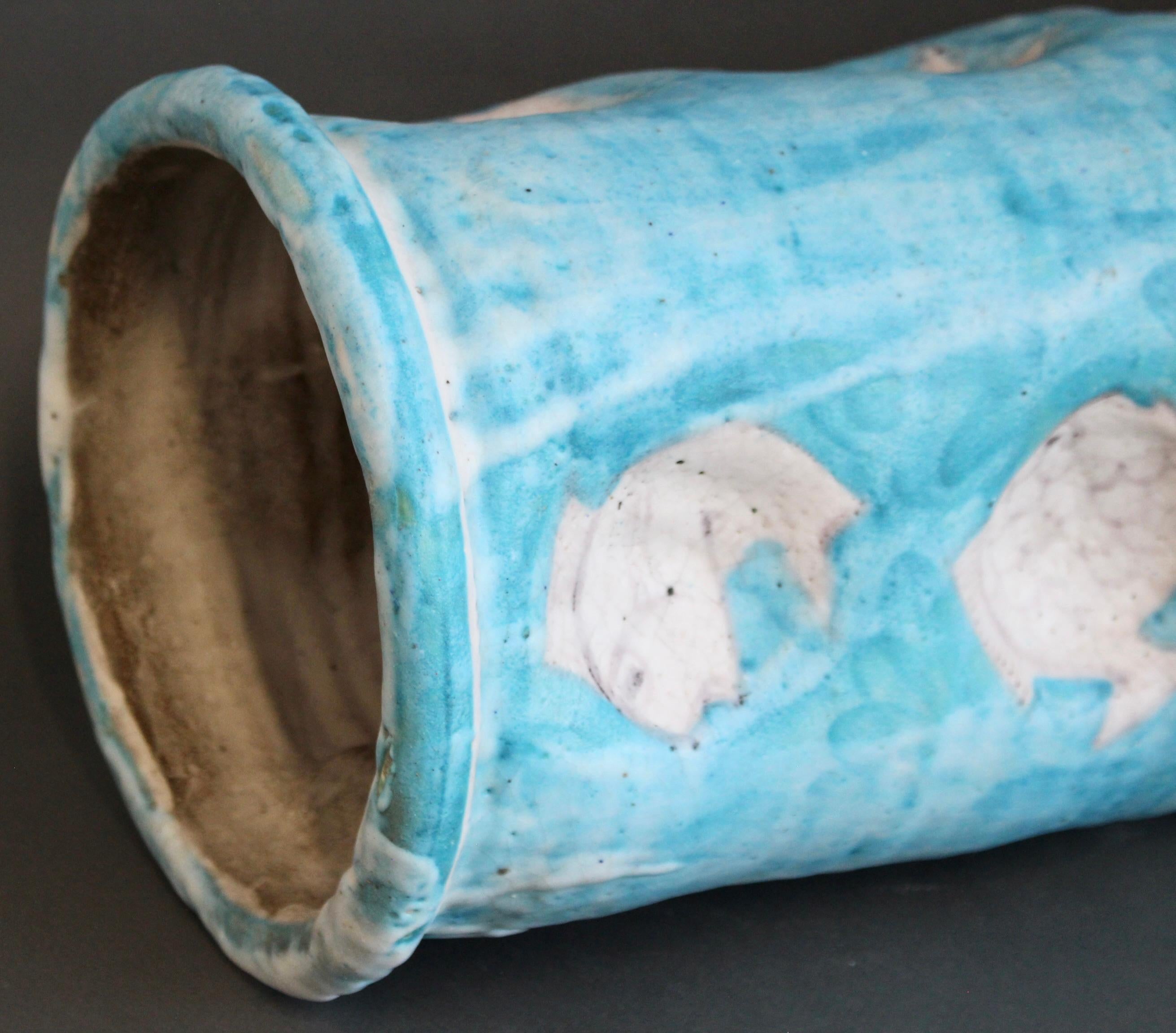 Vintage Blue Italian Ceramic Umbrella Stand by C.A.S. Vietri (circa 1950s) For Sale 13