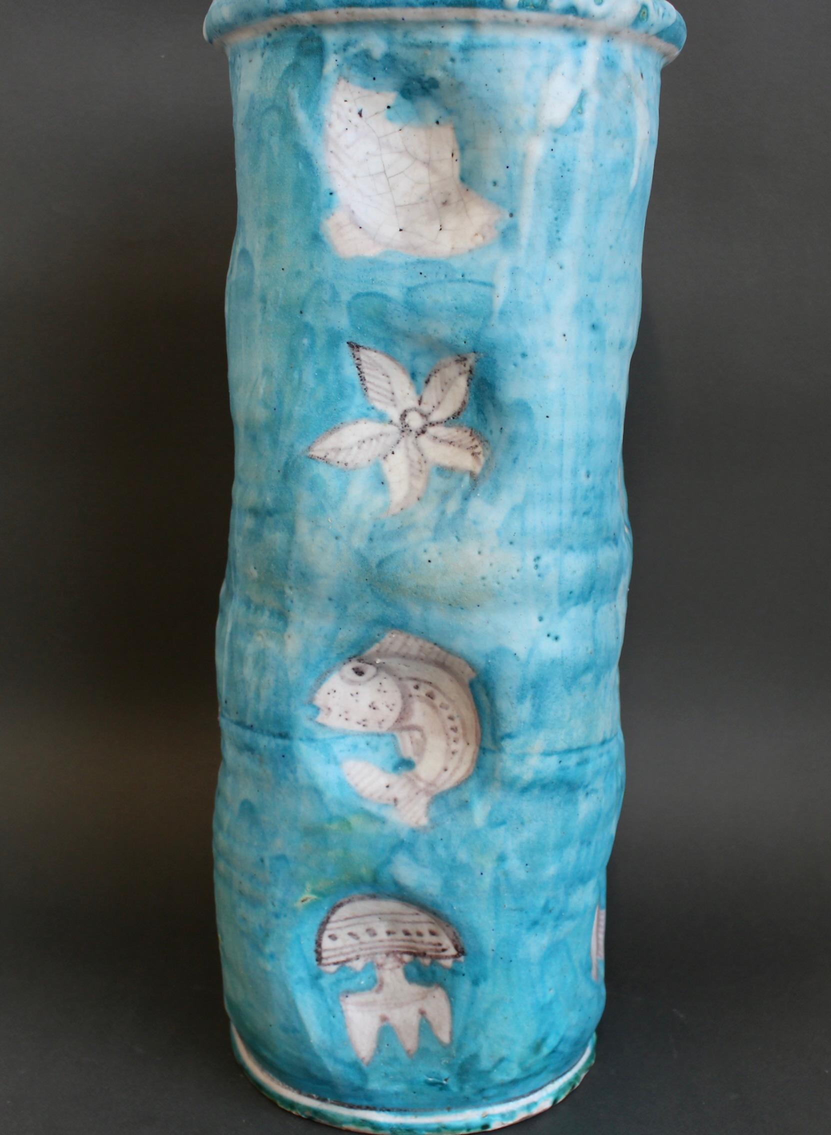 Vintage Blue Italian Ceramic Umbrella Stand by C.A.S. Vietri (circa 1950s) For Sale 2