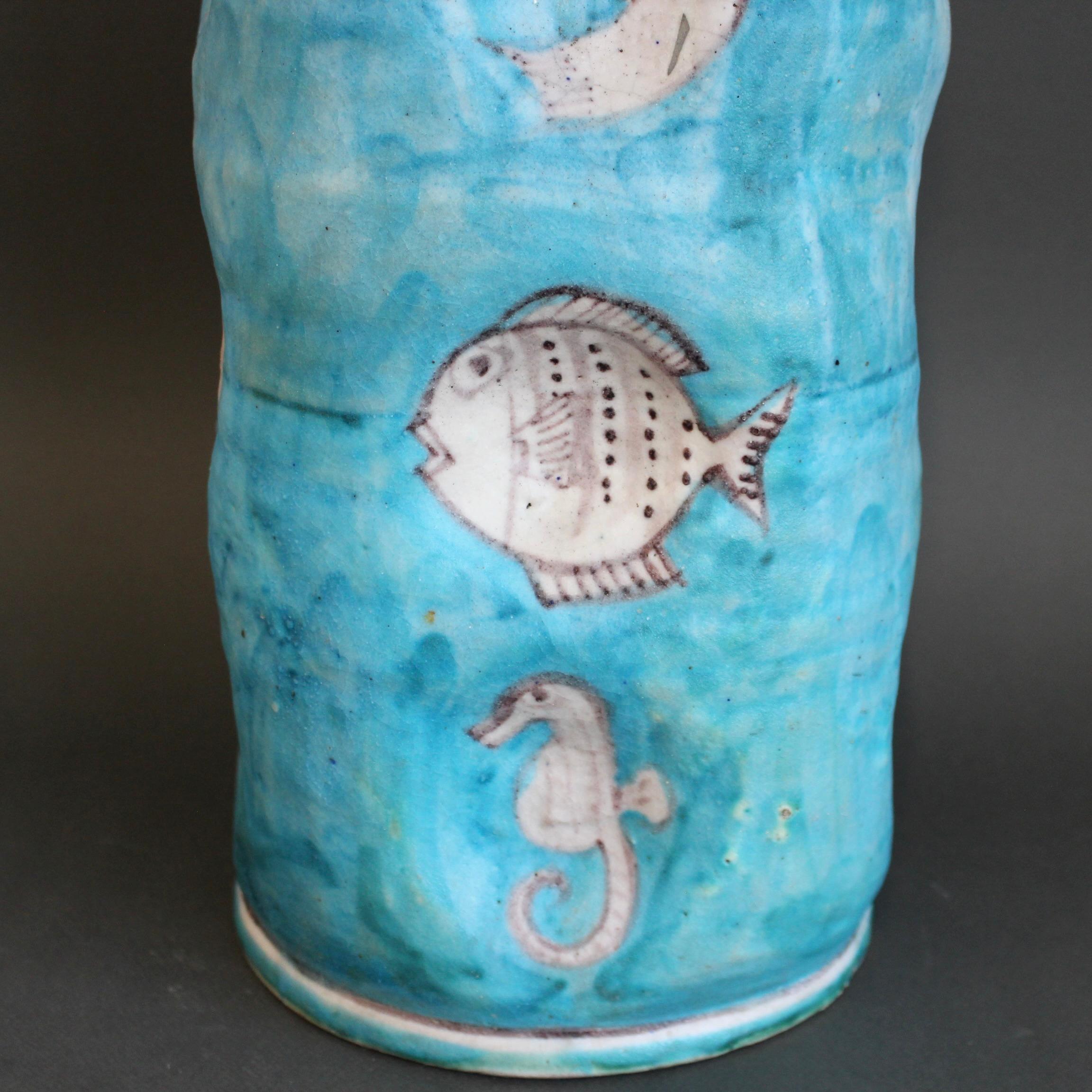Vintage Blue Italian Ceramic Umbrella Stand by C.A.S. Vietri (circa 1950s) For Sale 4