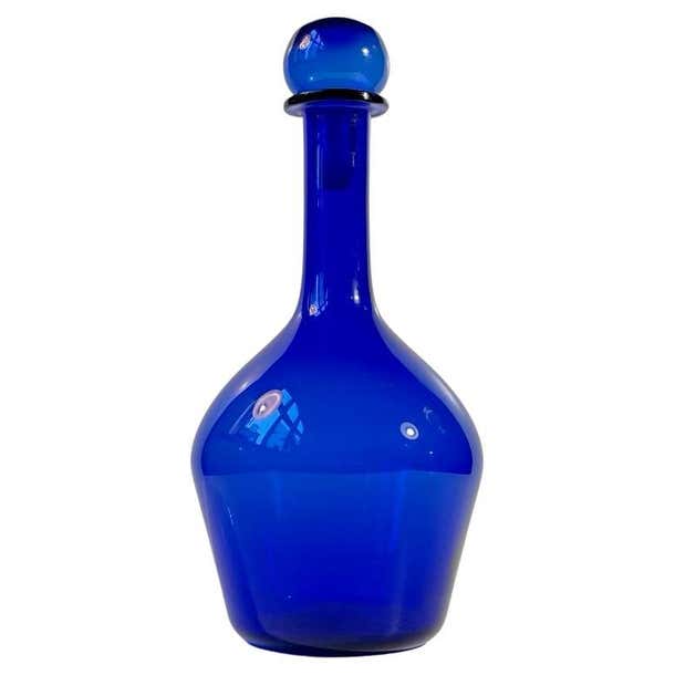 Vintage Blue Italian Glass Decanter From Oggretti Murano At 1stdibs