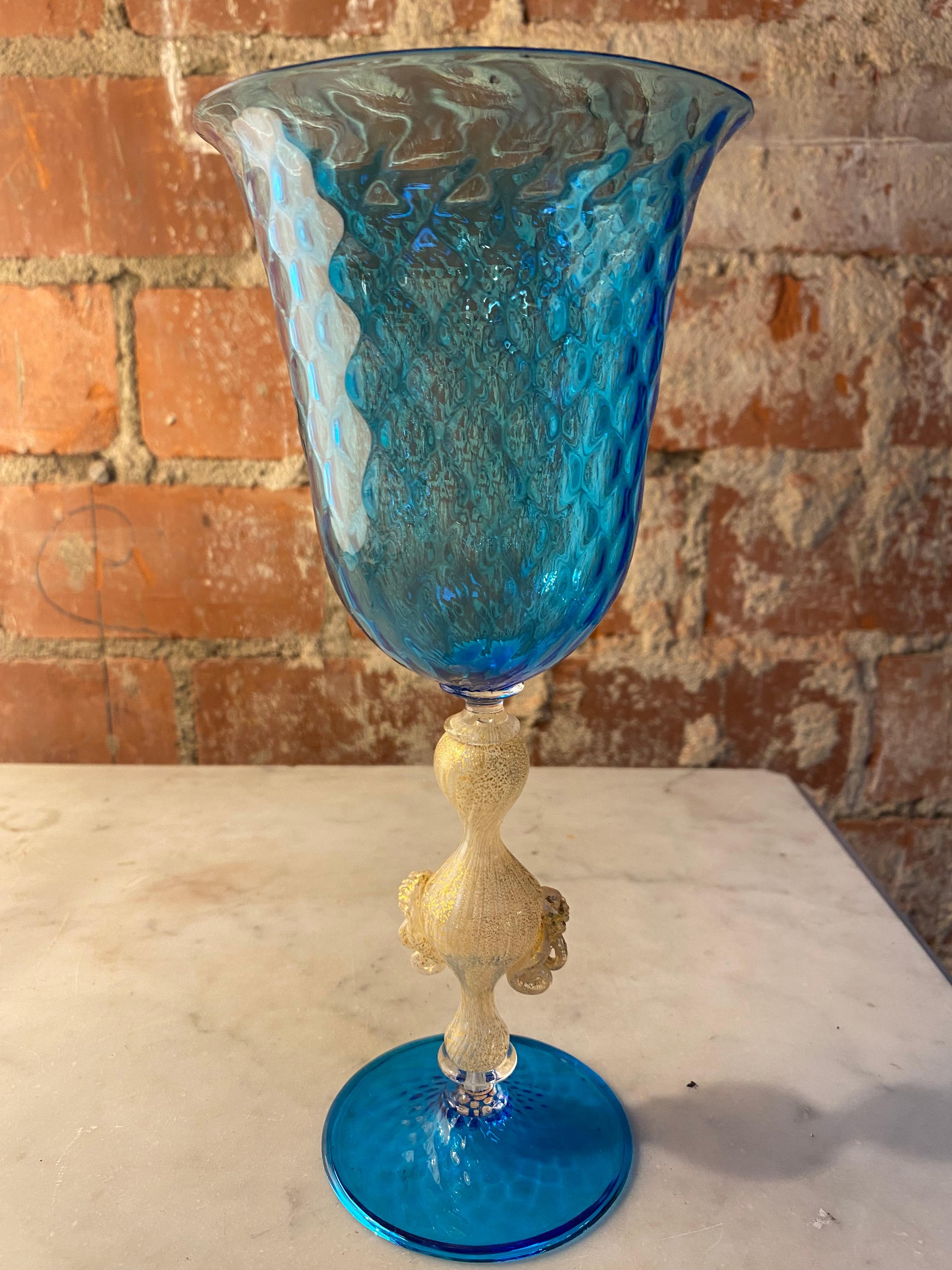 Vintage blue Italian handcrafted Chalice, 1970s.