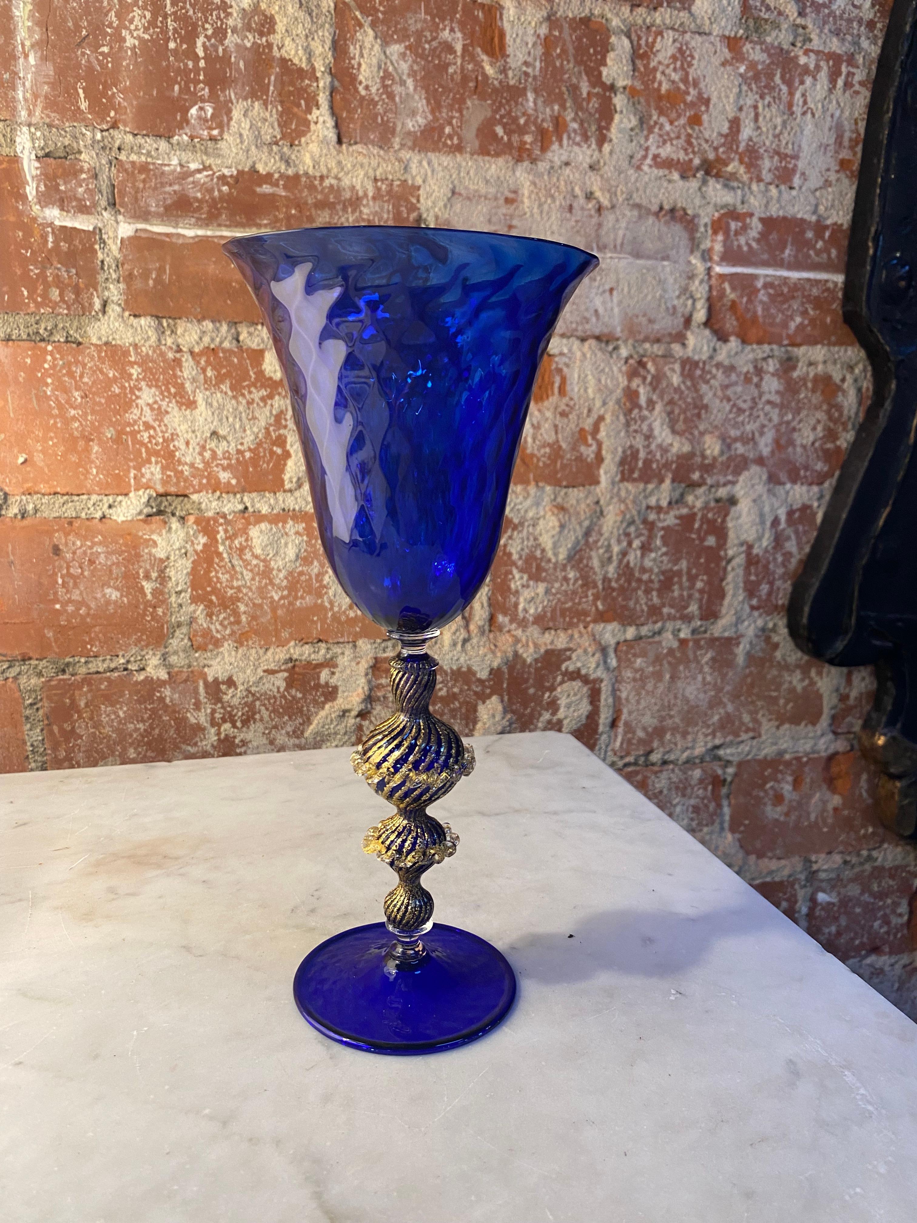 Mid-Century Modern Vintage Blue Italian Handcrafted Chalice, 1970s For Sale