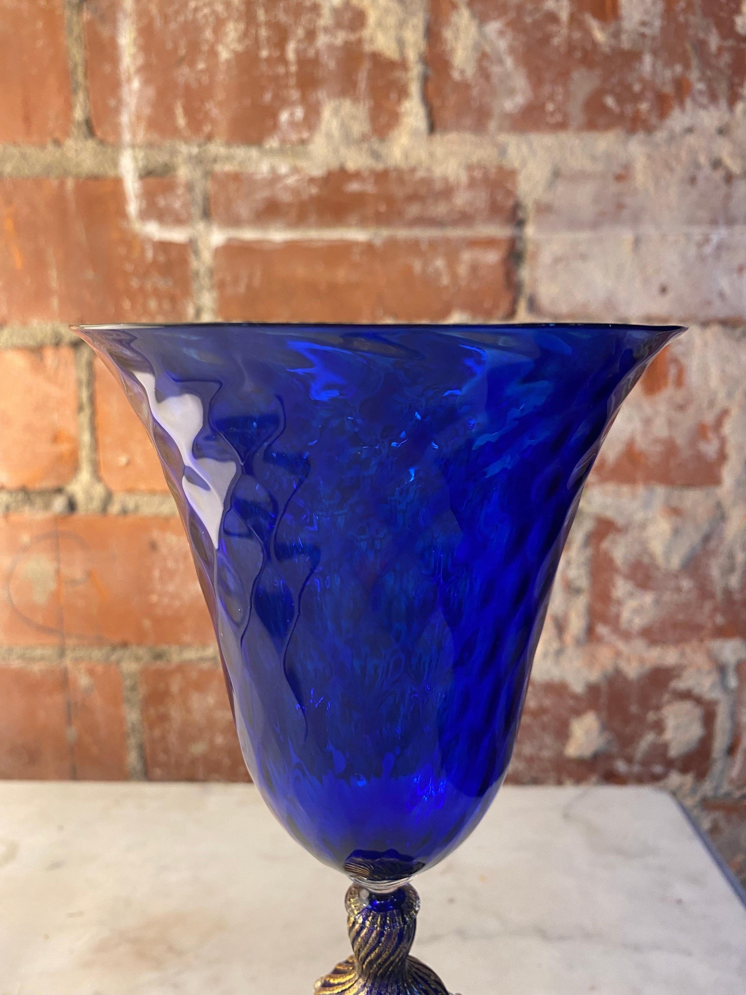 Vintage Blue Italian Handcrafted Chalice, 1970s In Good Condition For Sale In Los Angeles, CA
