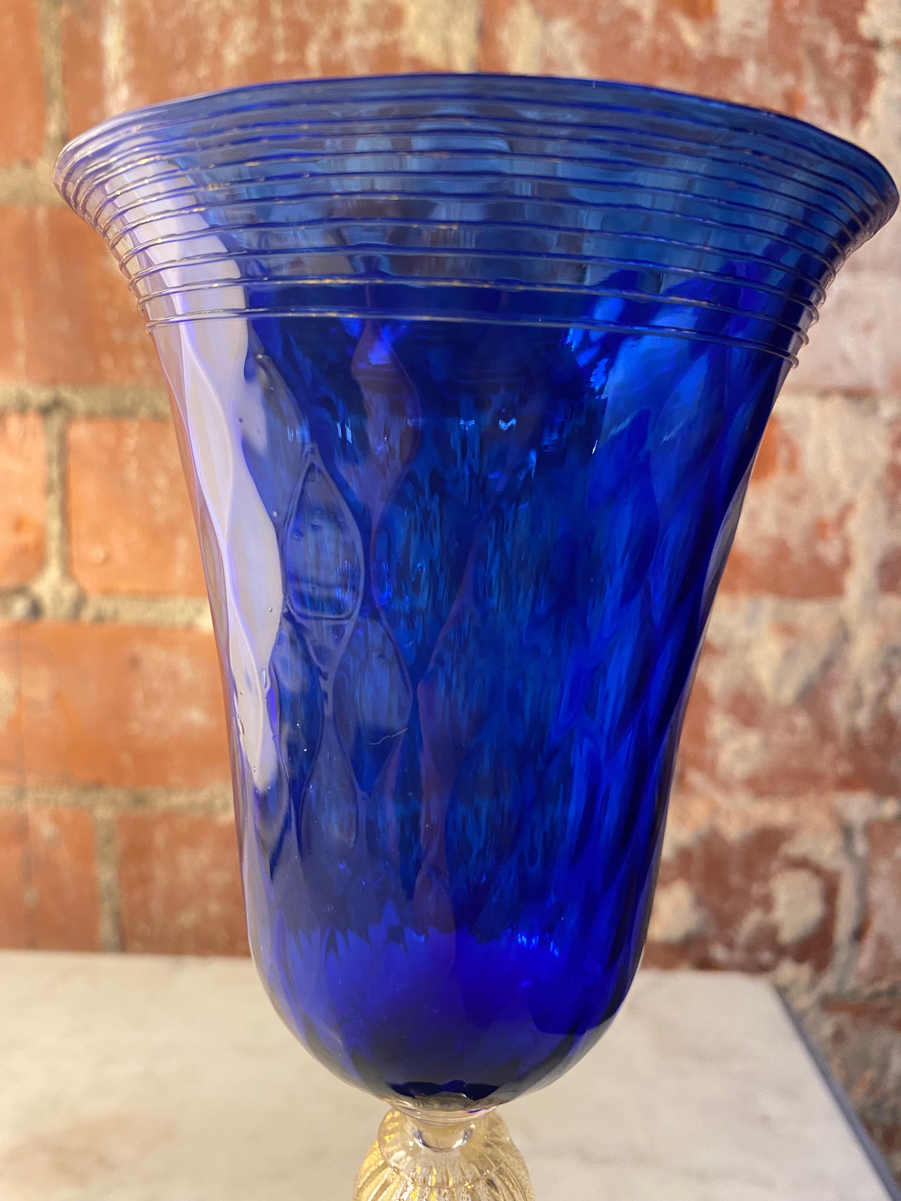 Vintage Blue Italian Handcrafted Chalice, 1970s In Good Condition For Sale In Los Angeles, CA