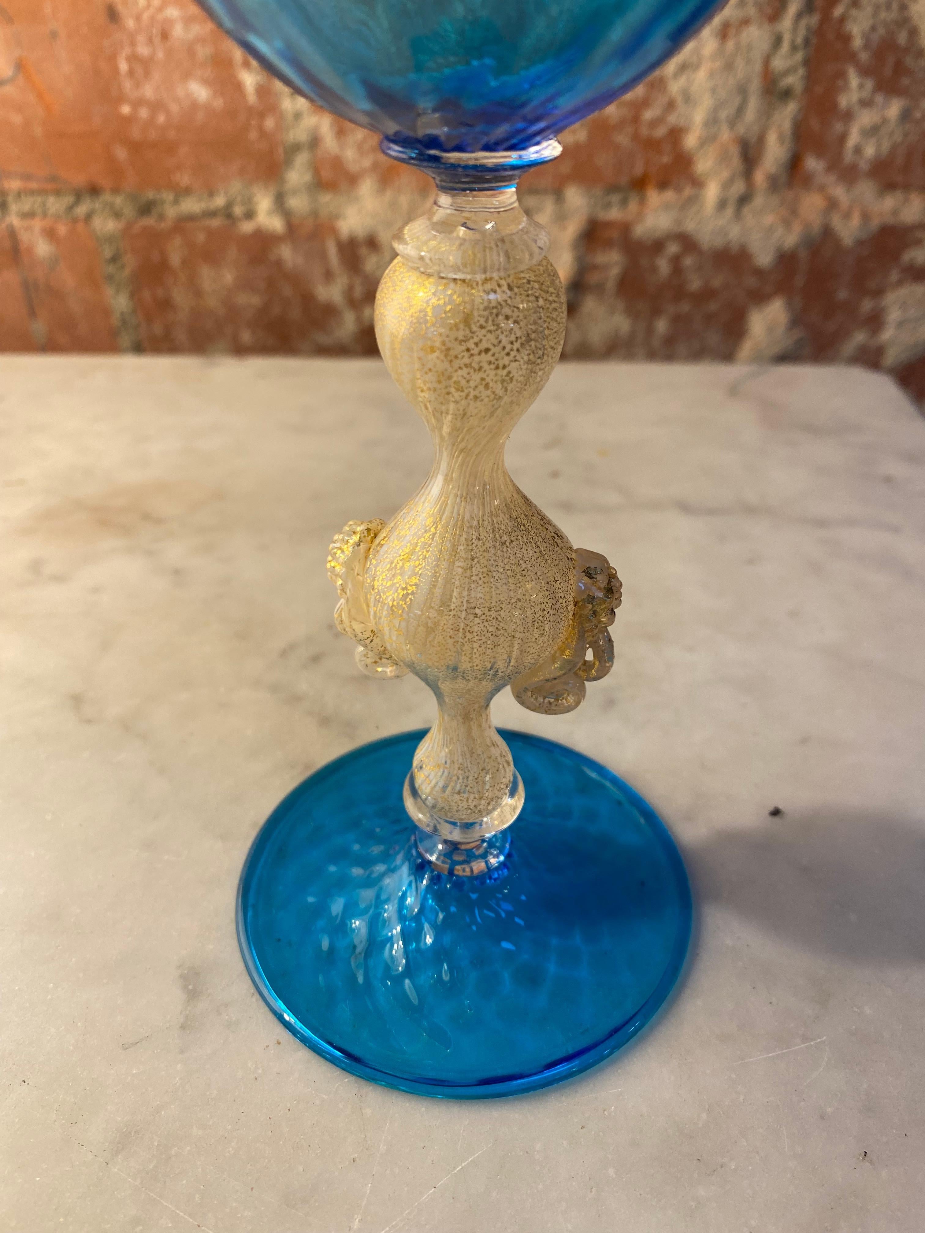 Late 20th Century Vintage Blue Italian Handcrafted Chalice, 1970s For Sale