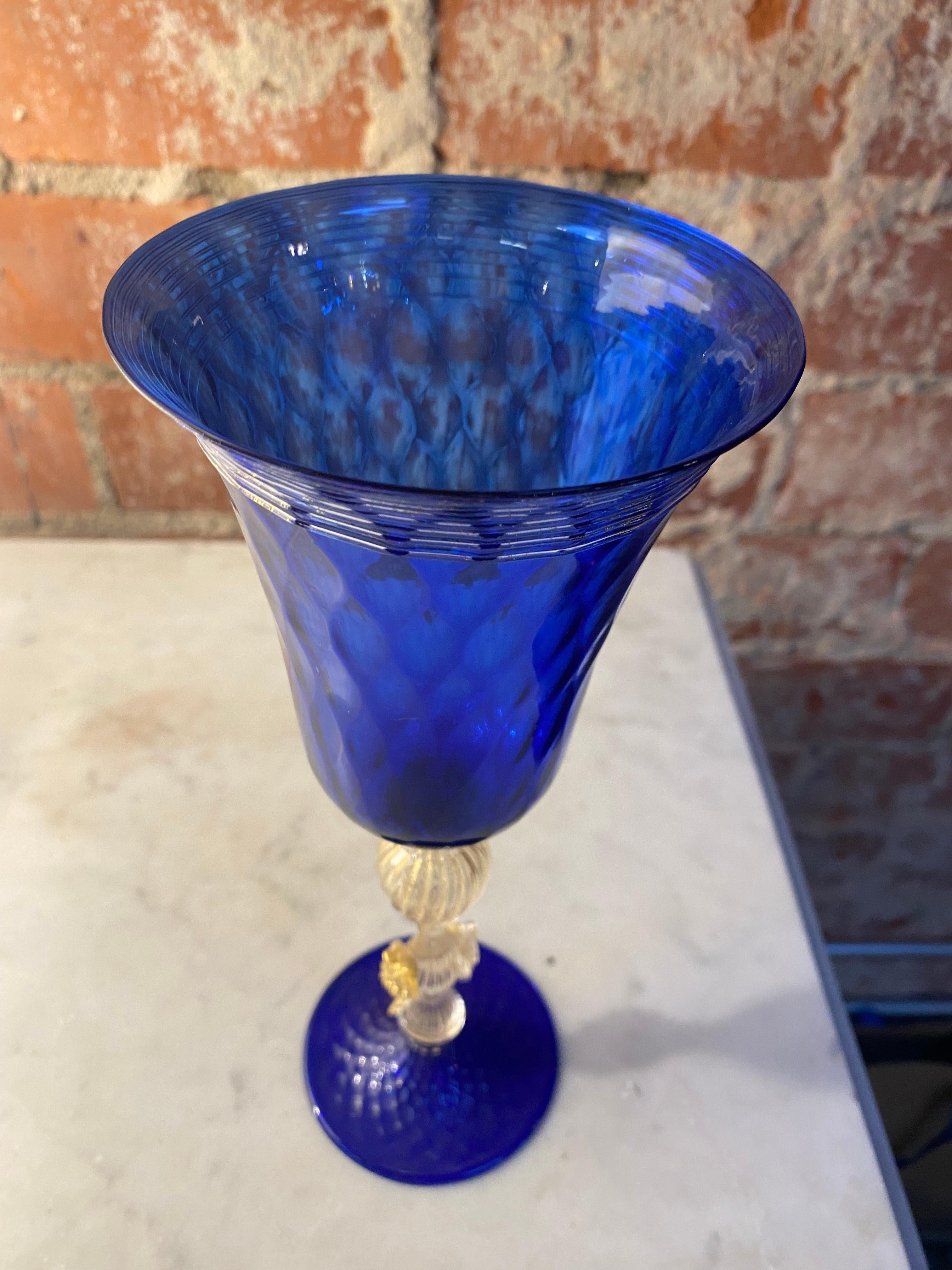 Murano Glass Vintage Blue Italian Handcrafted Chalice, 1970s For Sale