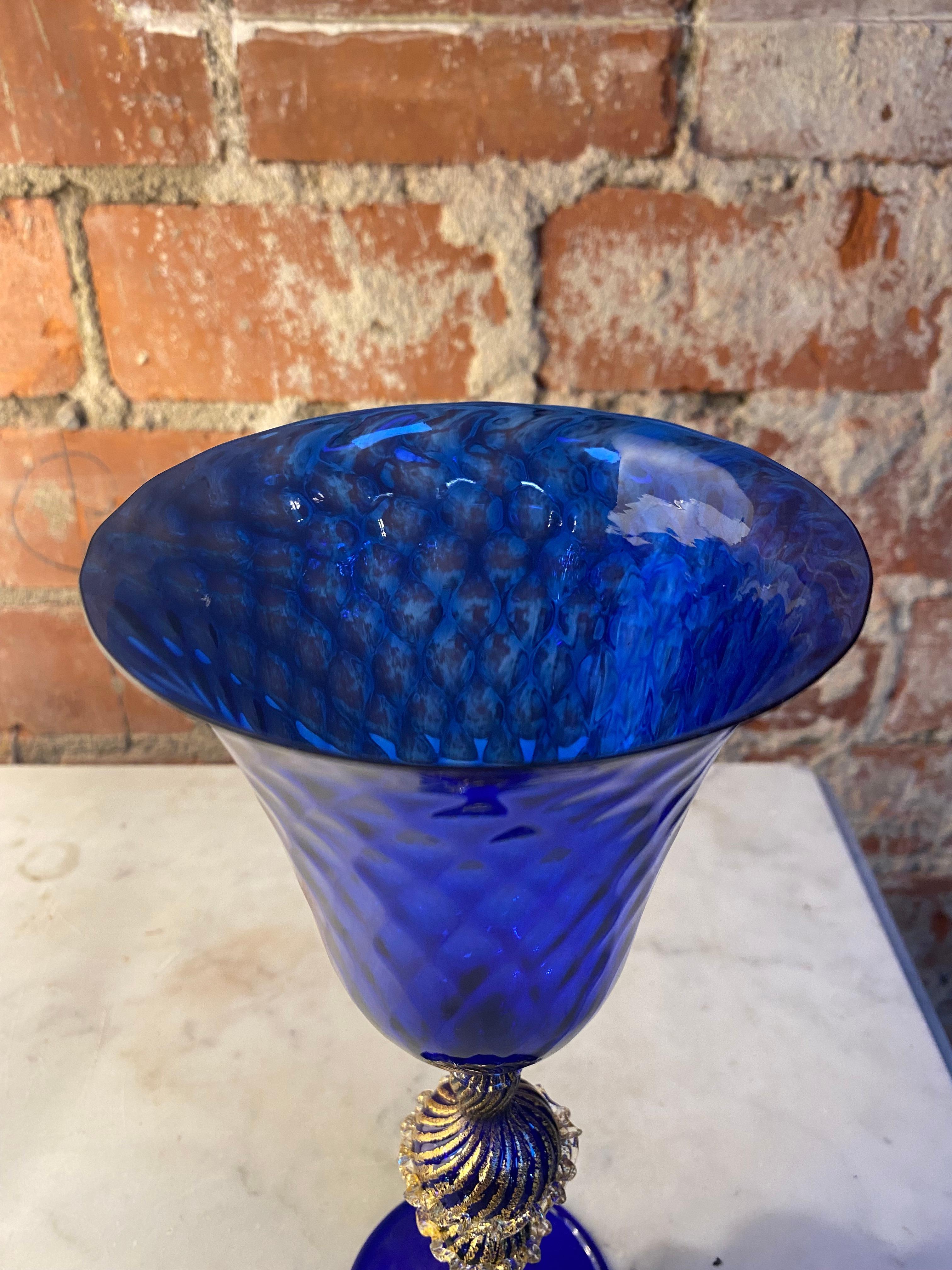 Vintage Blue Italian Handcrafted Chalice, 1970s For Sale 1