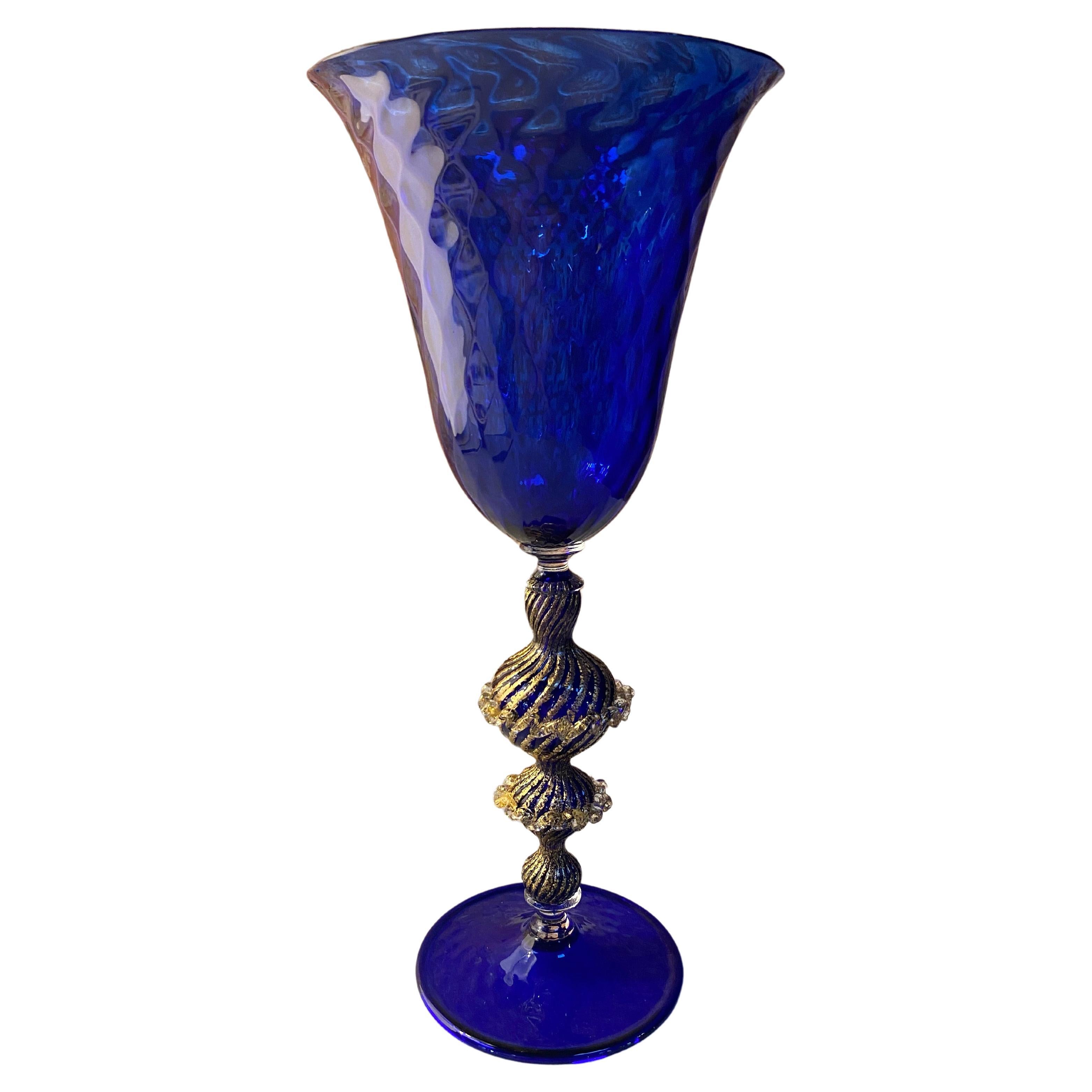 Vintage Blue Italian Handcrafted Chalice, 1970s For Sale